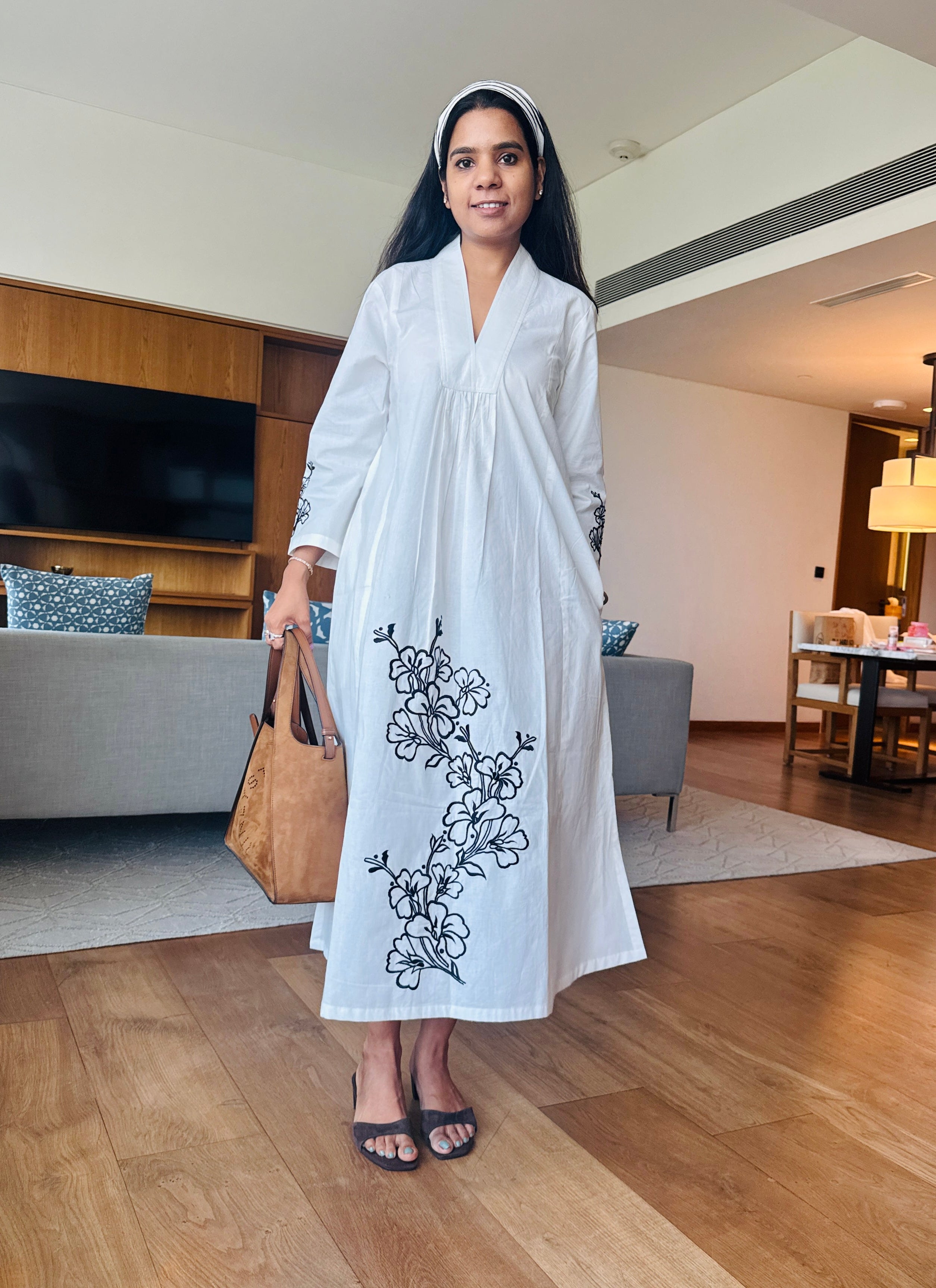 White Poplin embroidered Day Dress