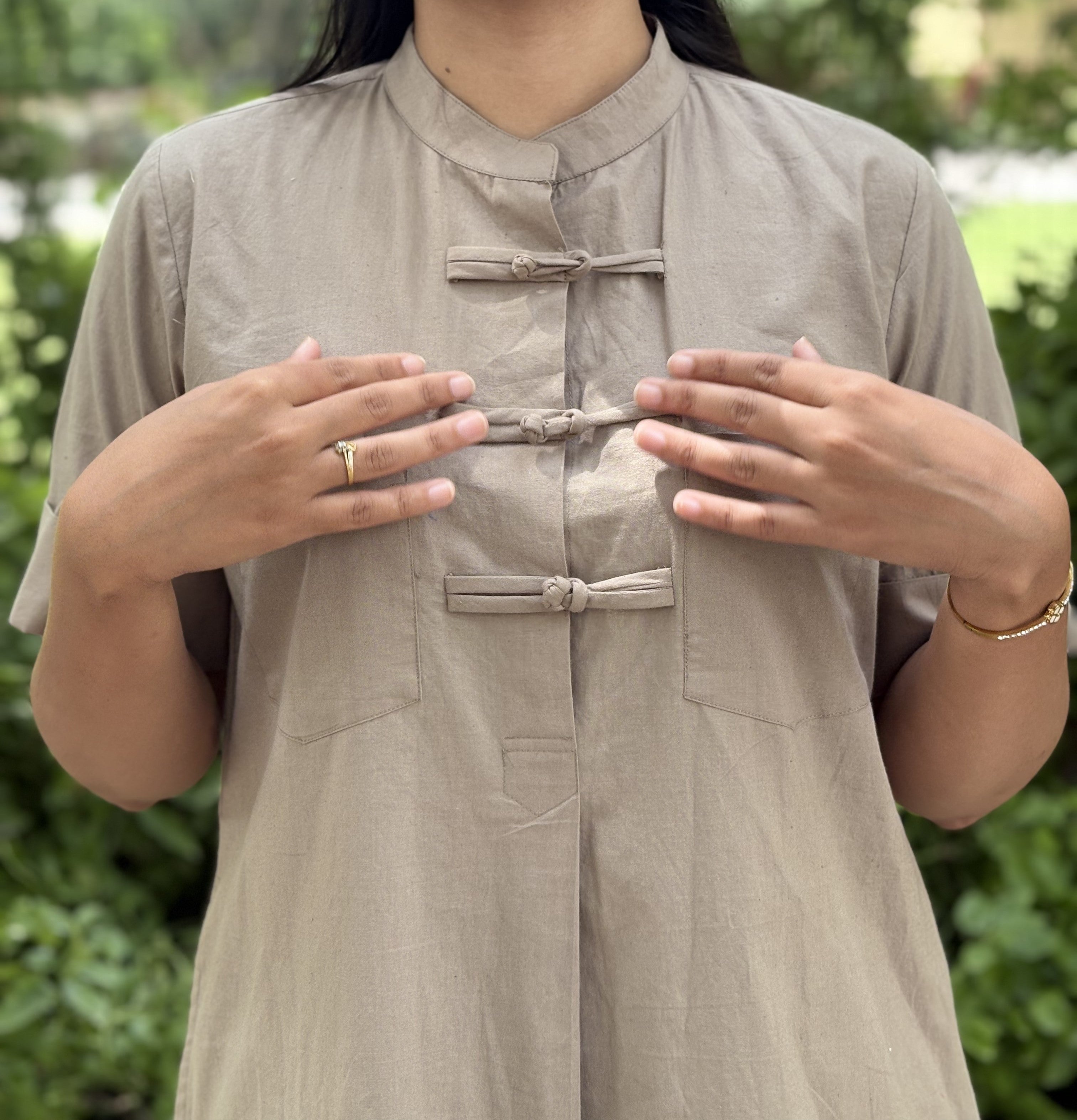 Earthy Grey Mandarin Collar Co-Ord Set