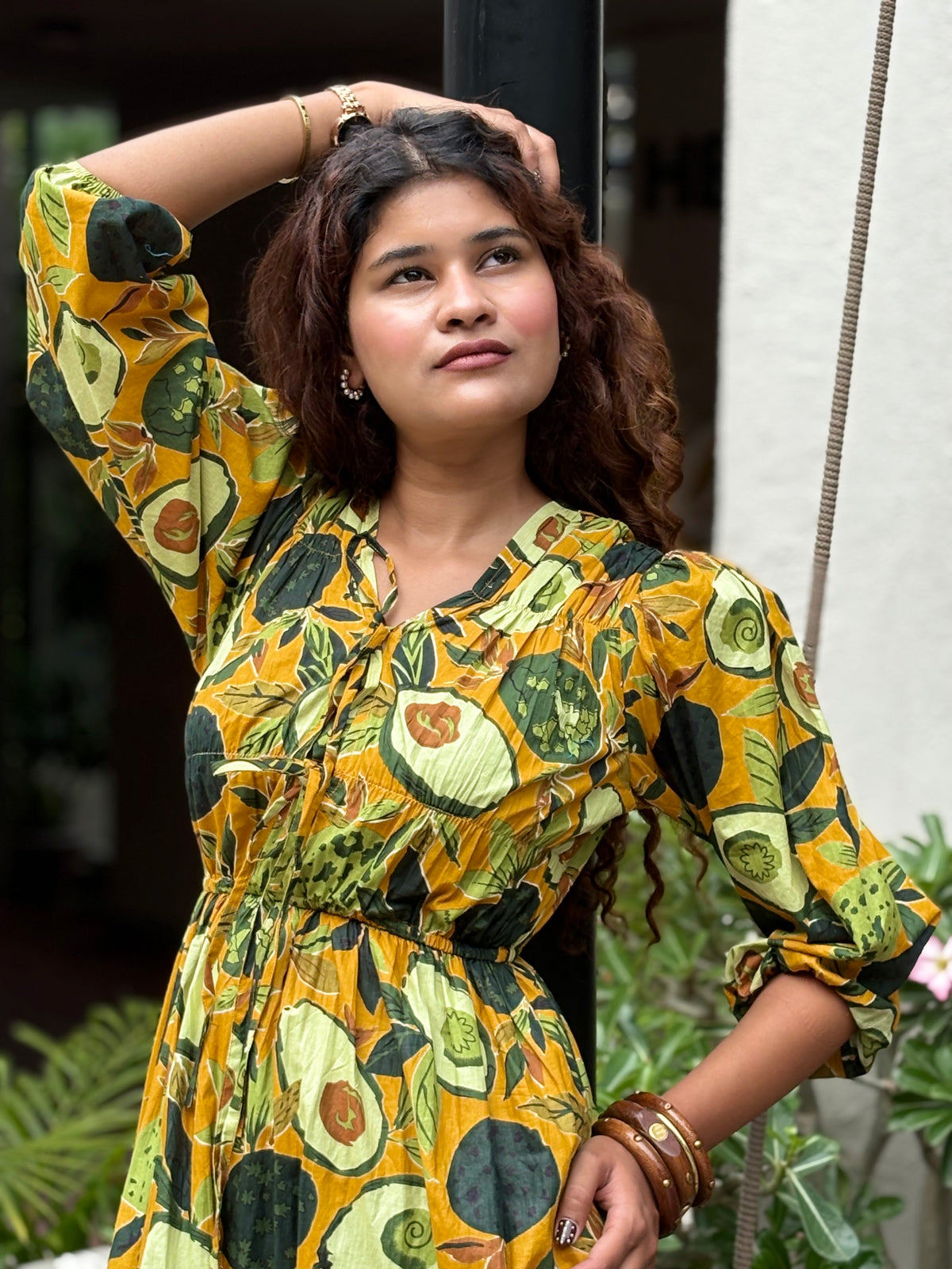 ⁠Yellow Avocado Tiered Dress
