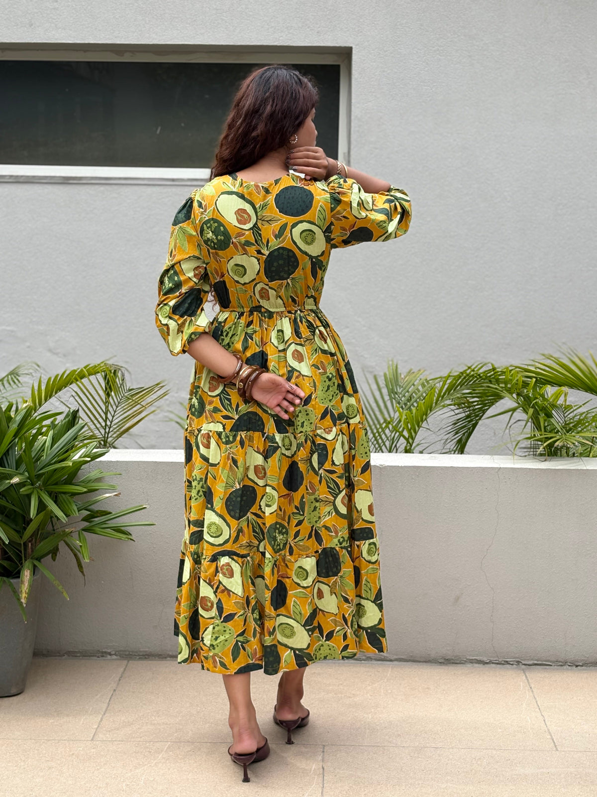 ⁠Yellow Avocado Tiered Dress