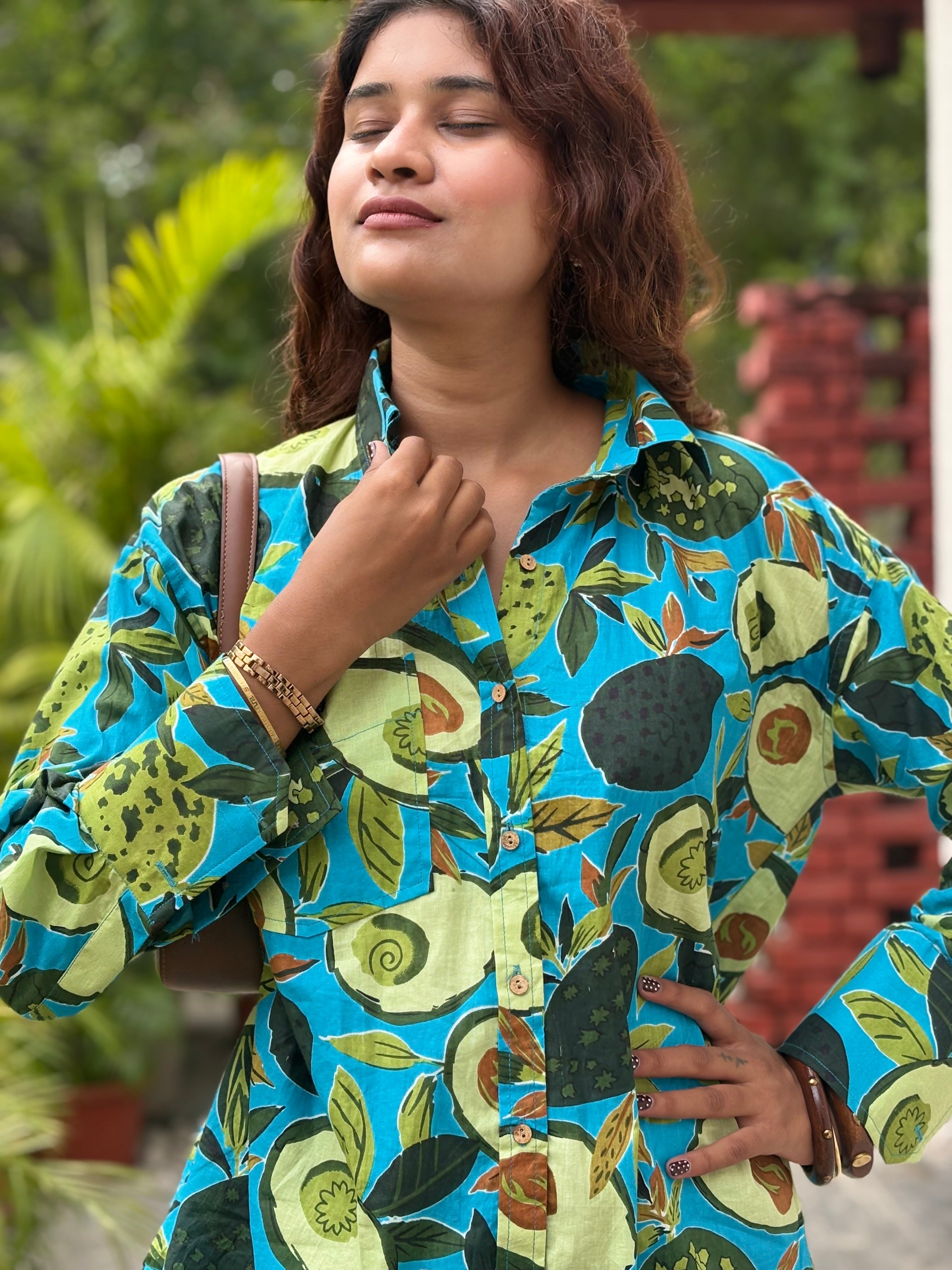 Blue Avocado print shirt