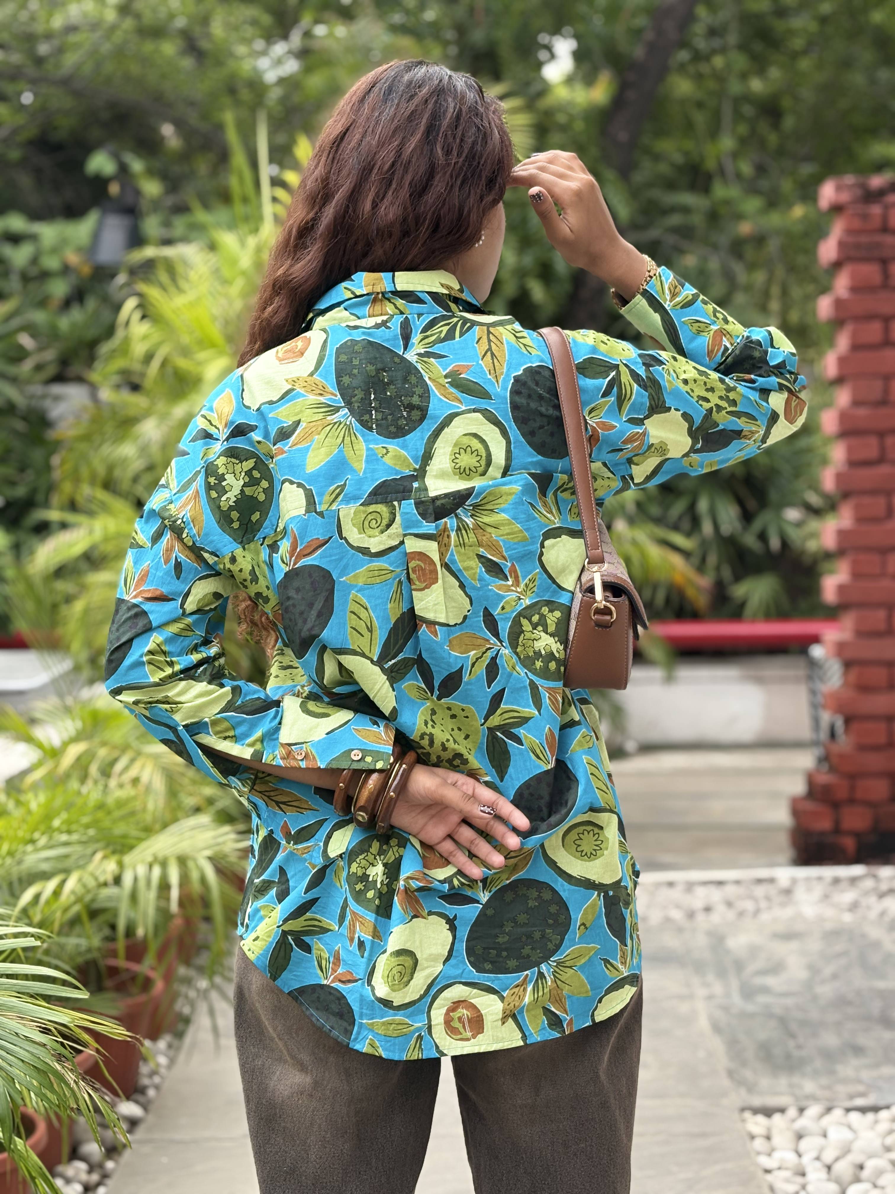 Blue Avocado print shirt