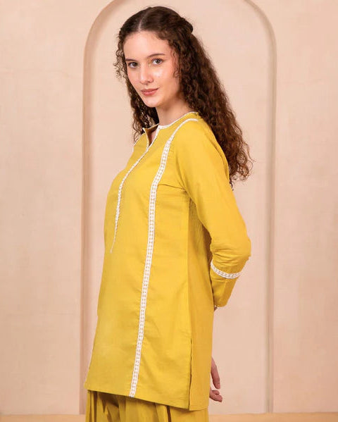 Lemon Yellow Cotton Kurti