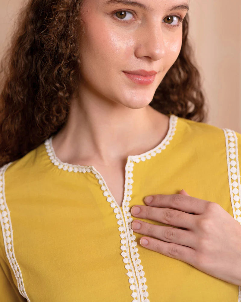 Lemon Yellow Cotton Kurti