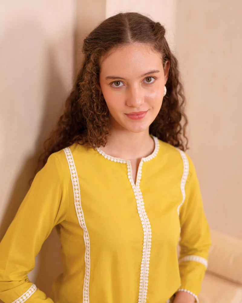 Lemon Yellow Cotton Kurti