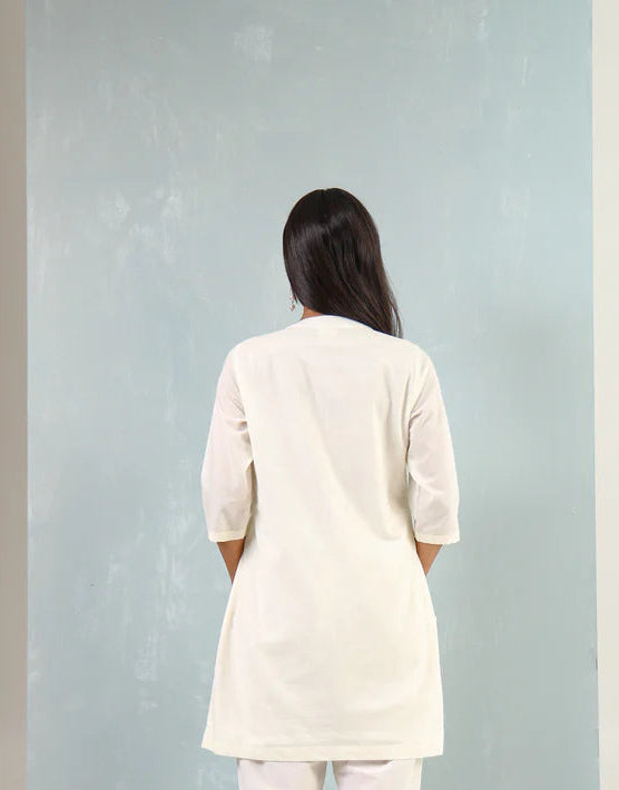 Lotus Embroidered Cotton Kurti