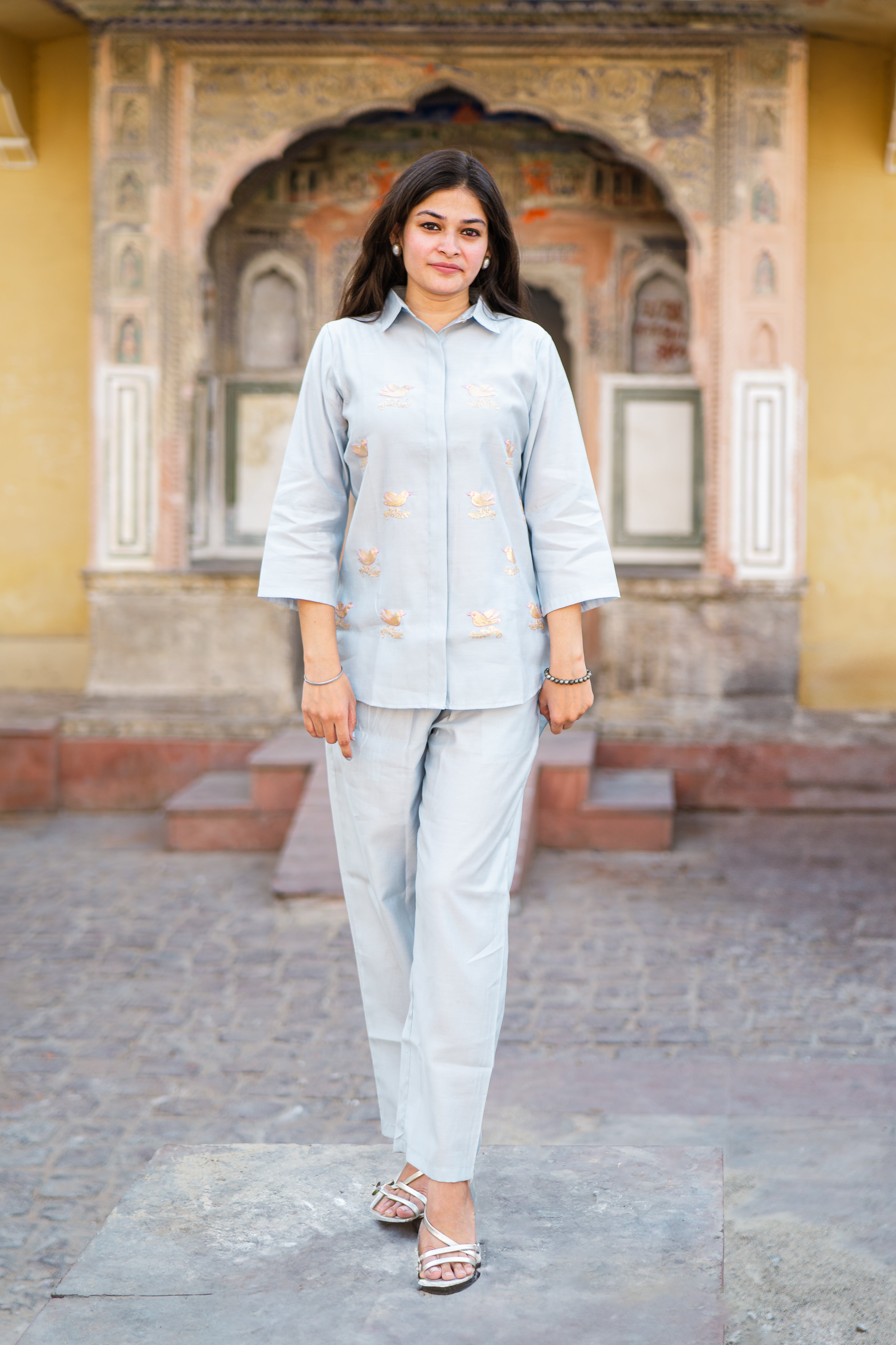 Bird Boota Co-ord Set In Powder Blue