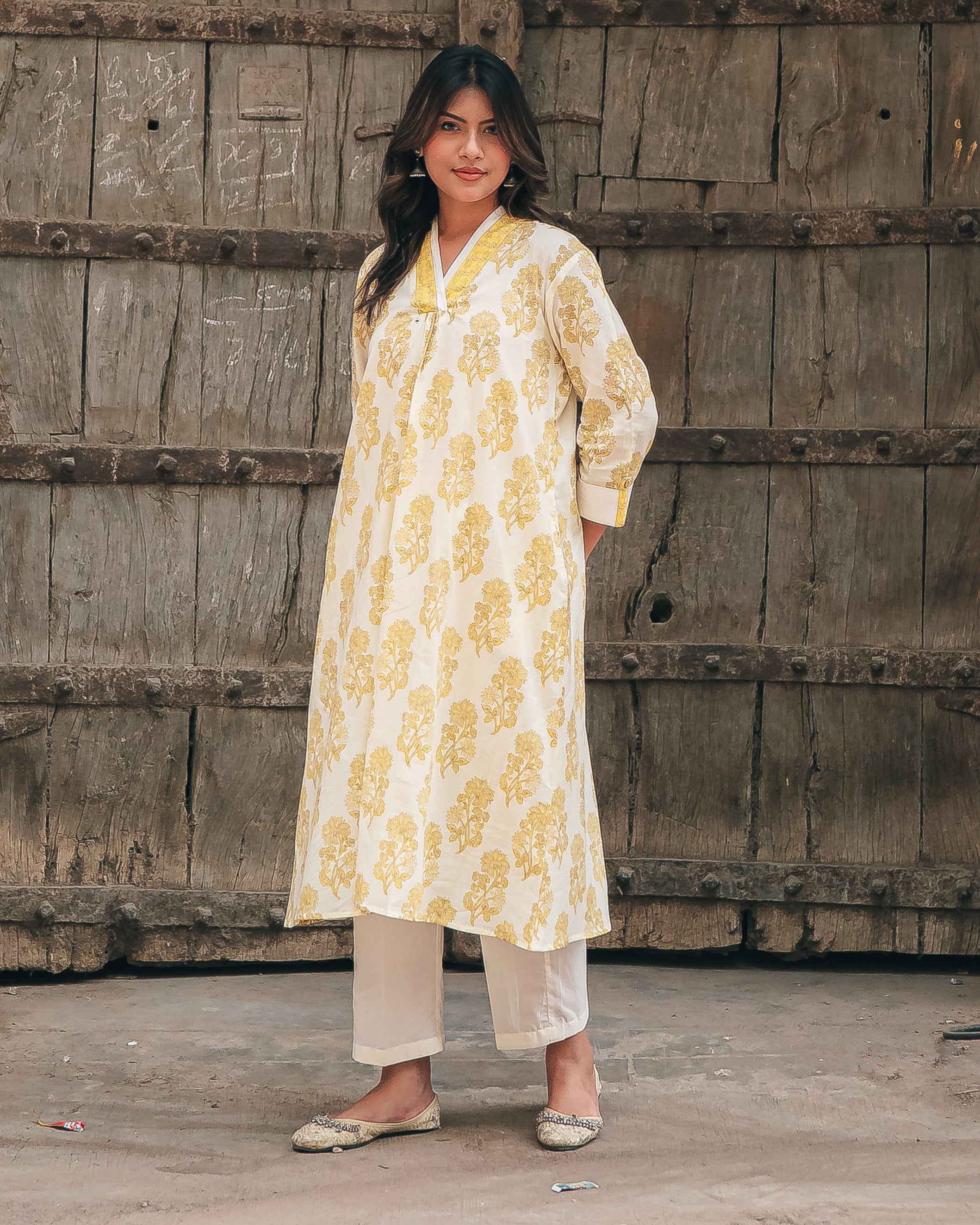 Handblocked Kurta Set