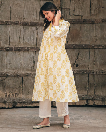 Handblocked Kurta Set