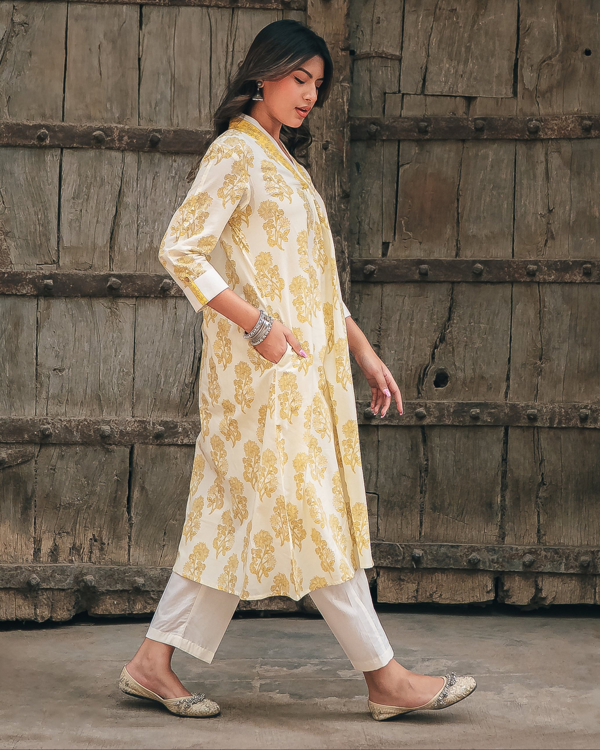 Handblocked Kurta Set