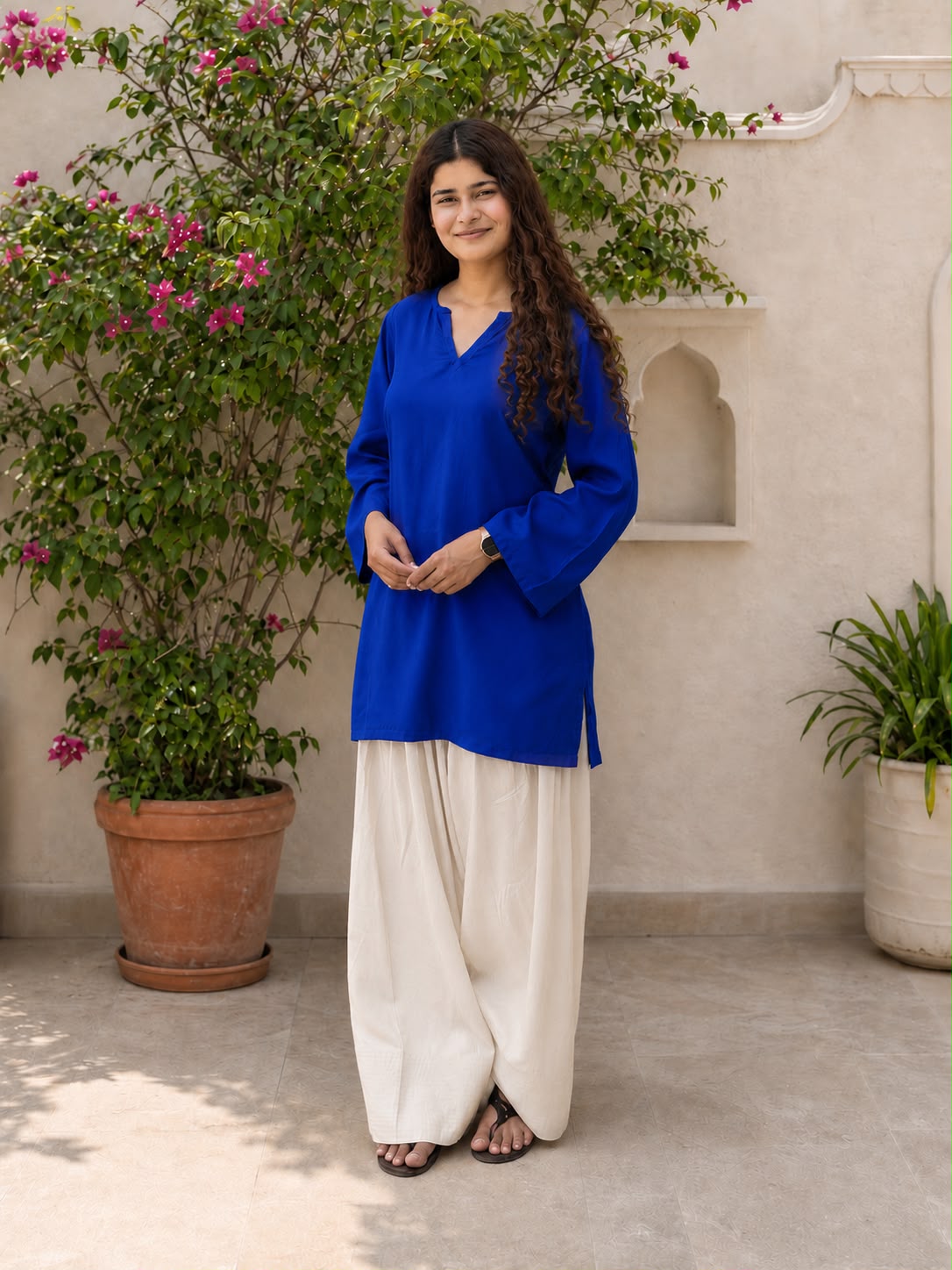 Blue off white Rayon contrast Farshi set