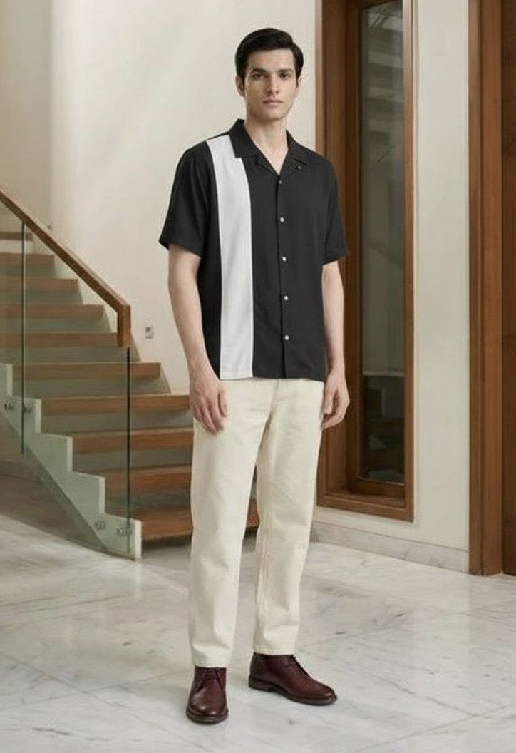 Black Contrast Rayon Menʼs Shirt