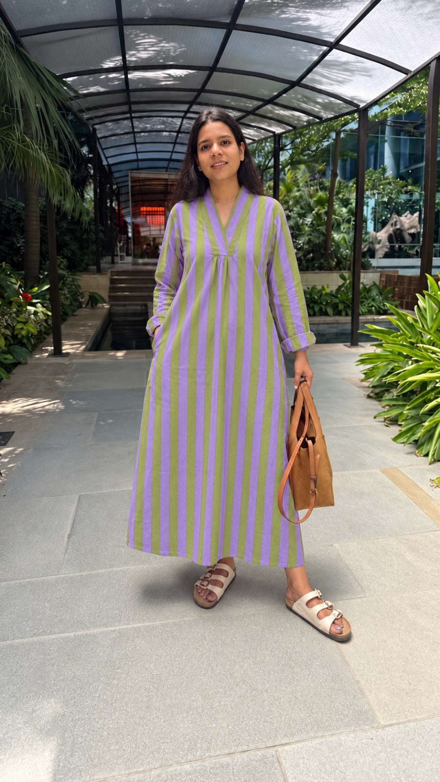 Green lavender stripe Day Dress