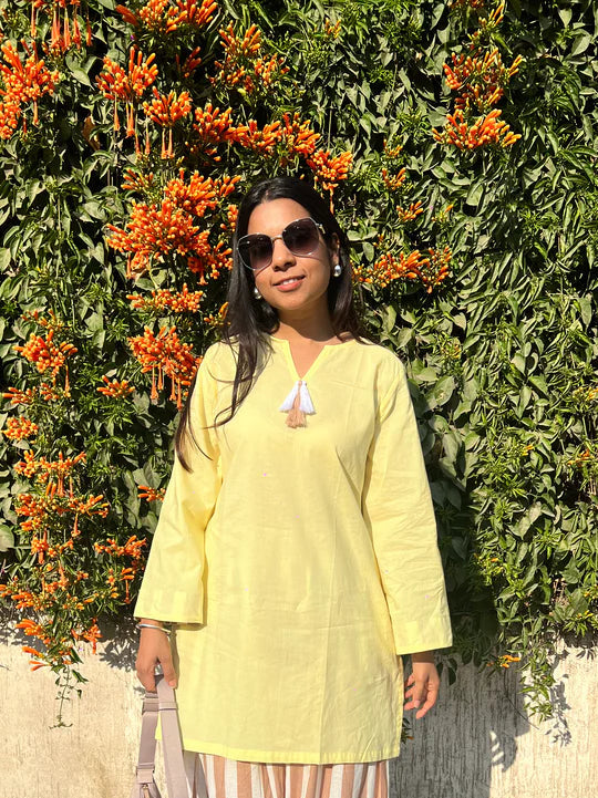 Yellow Solid Cotton Kurti