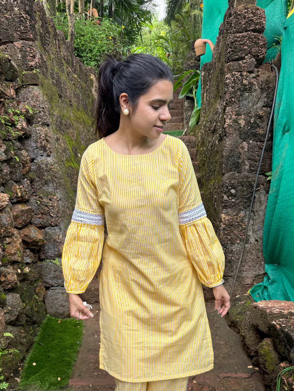 Yellow Striped Cotton Kurti