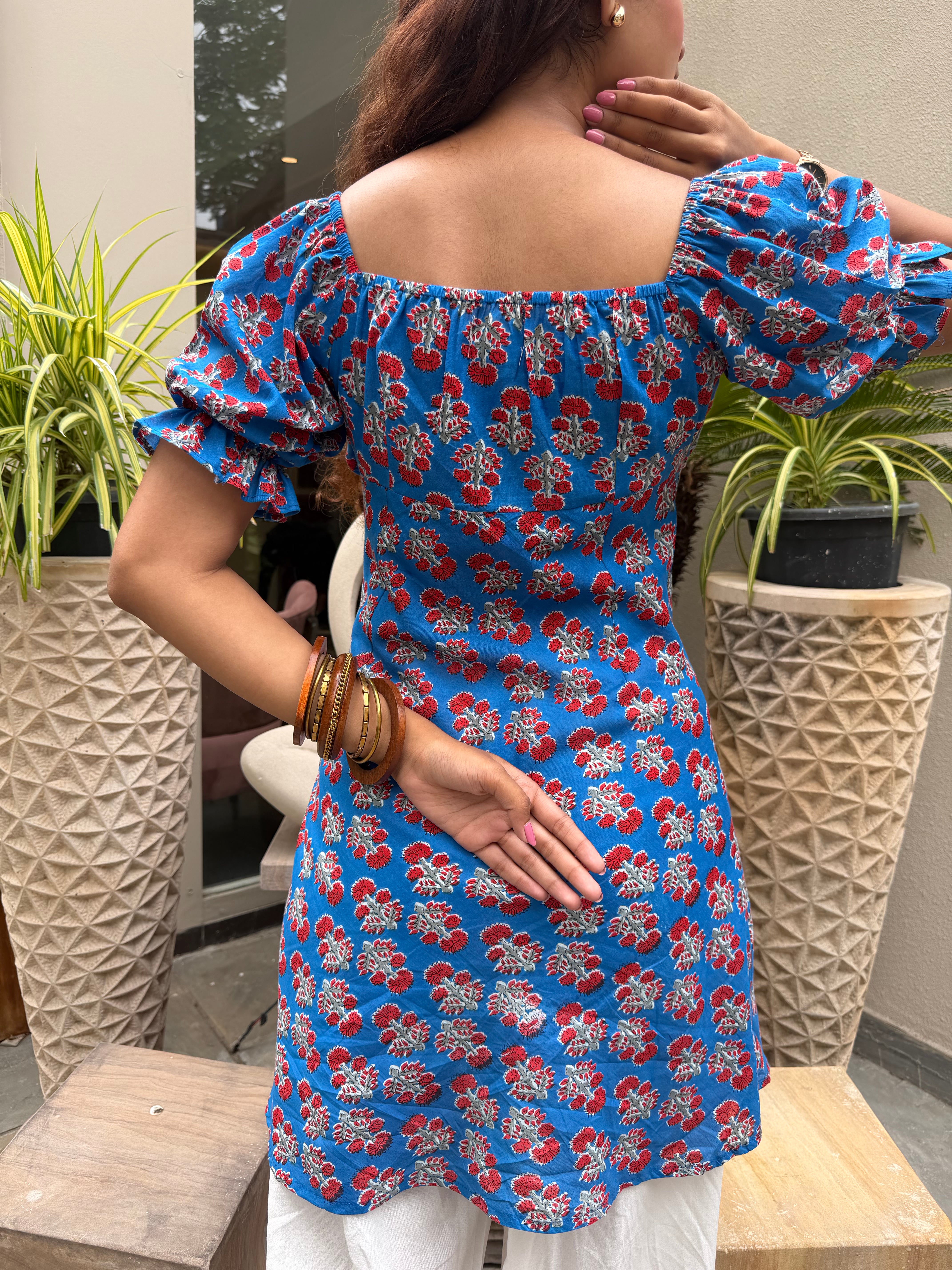 Blue Bloom Kurti with Dori Balloon Salwar