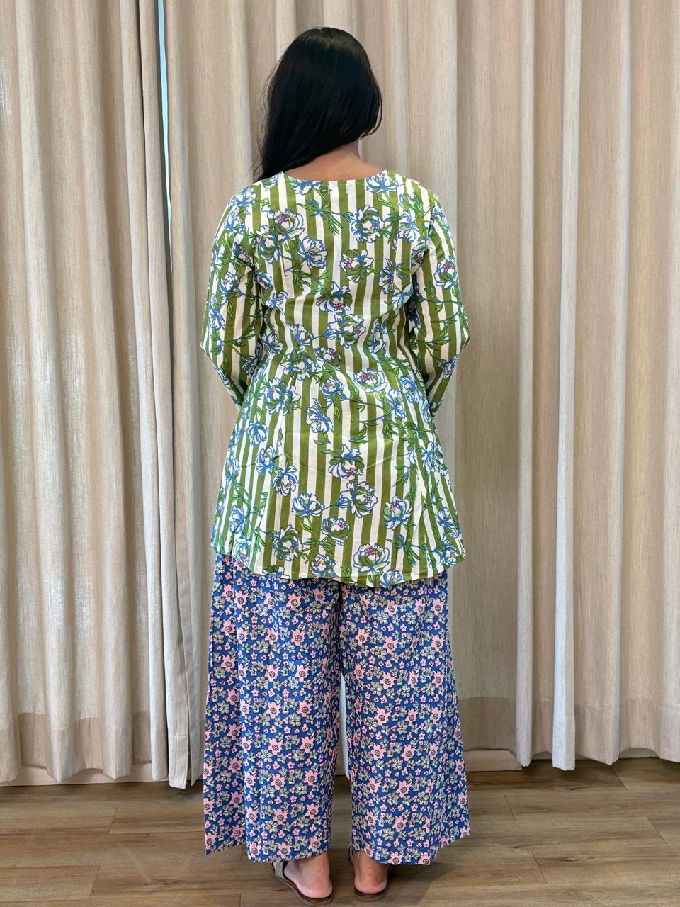Green baby floral palazzo farshi set