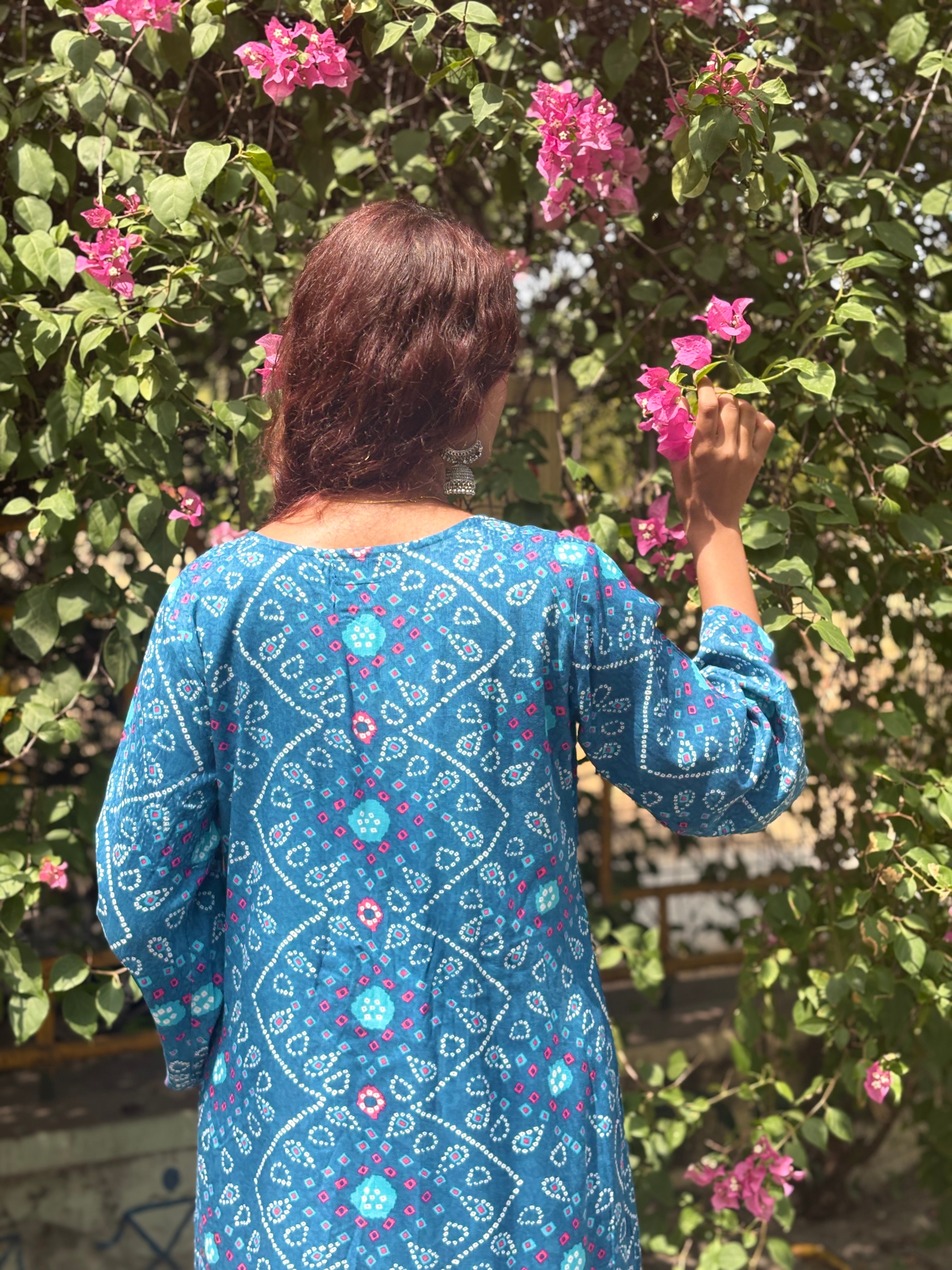 Blue Bandhni kurta with Balloon Salwar