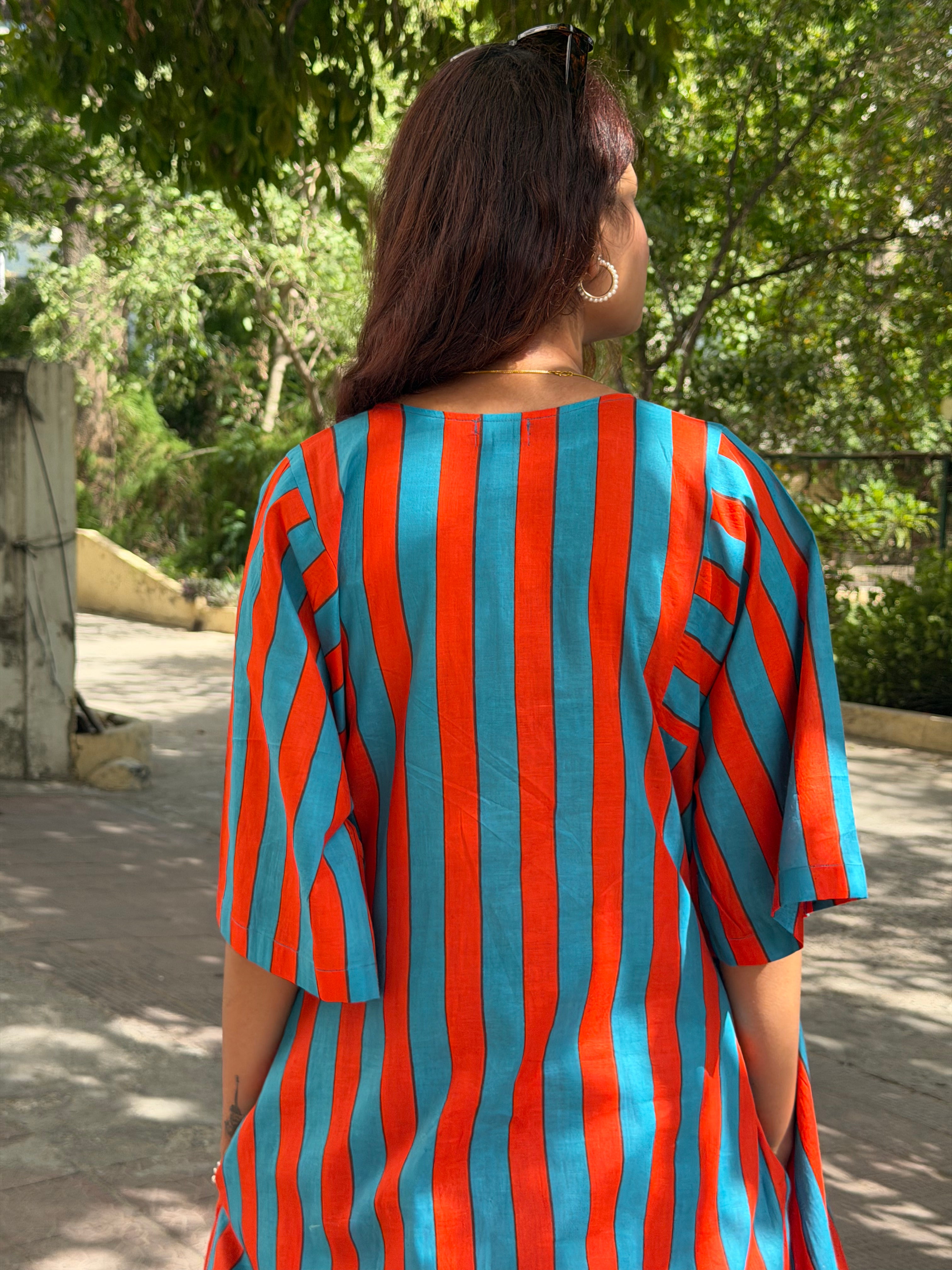 Orange Turquoise stripe co-ord set