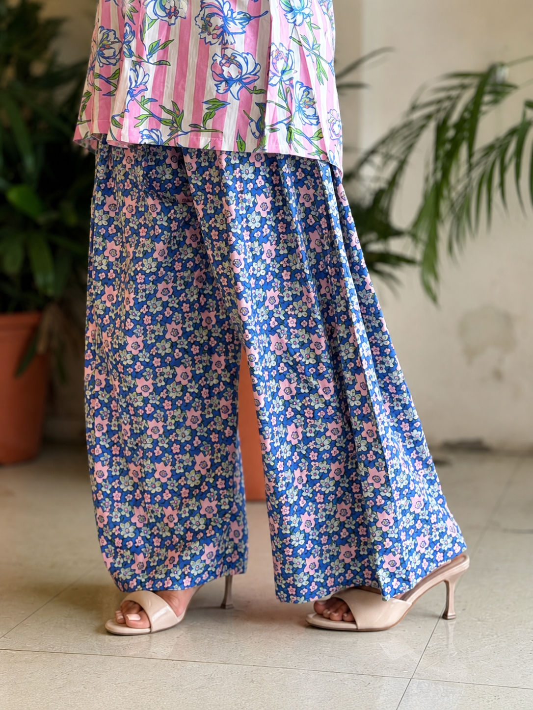 Pink baby floral Palazzo Farshi set