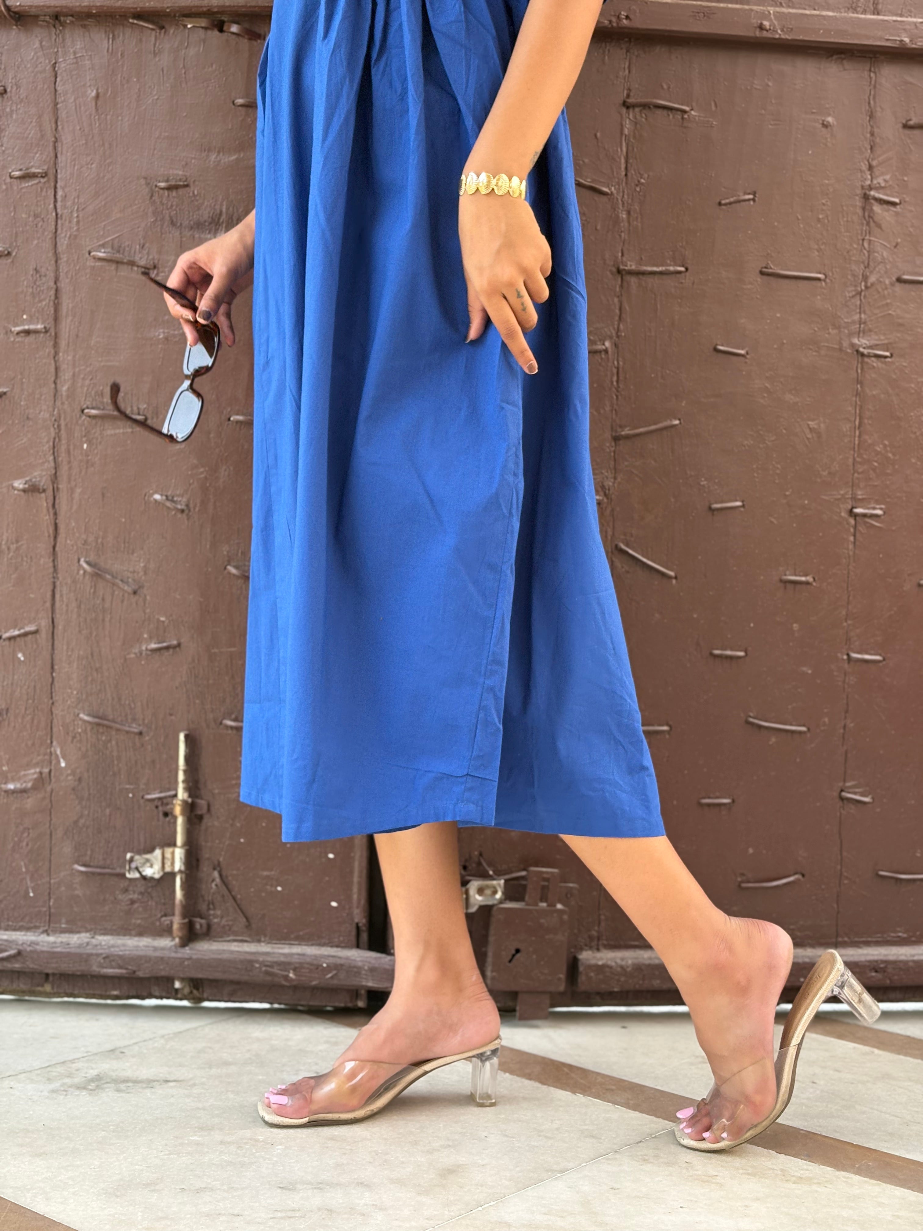 Fit and Flare Midi Blue Dress