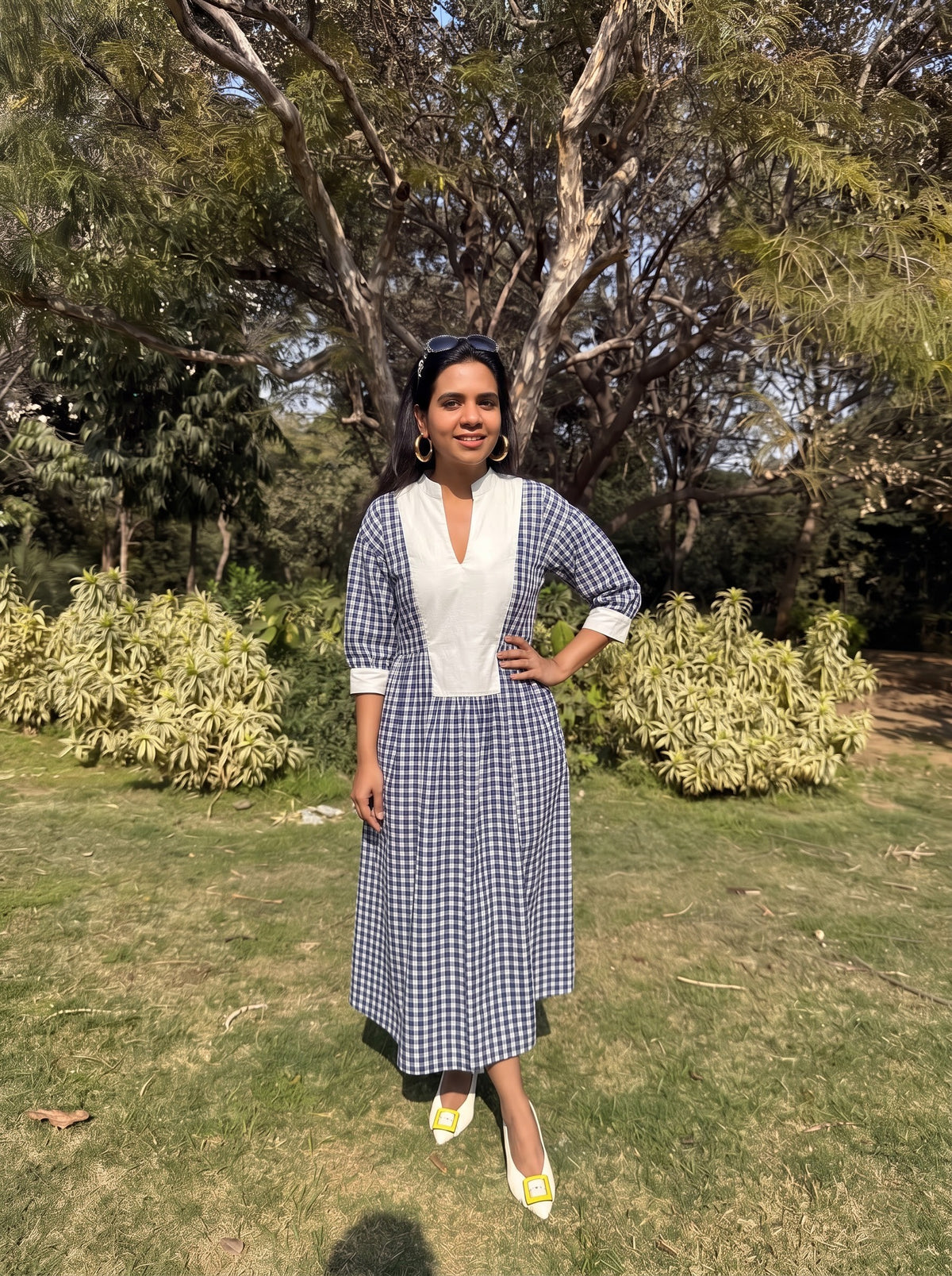 Indigo Gingham Dress