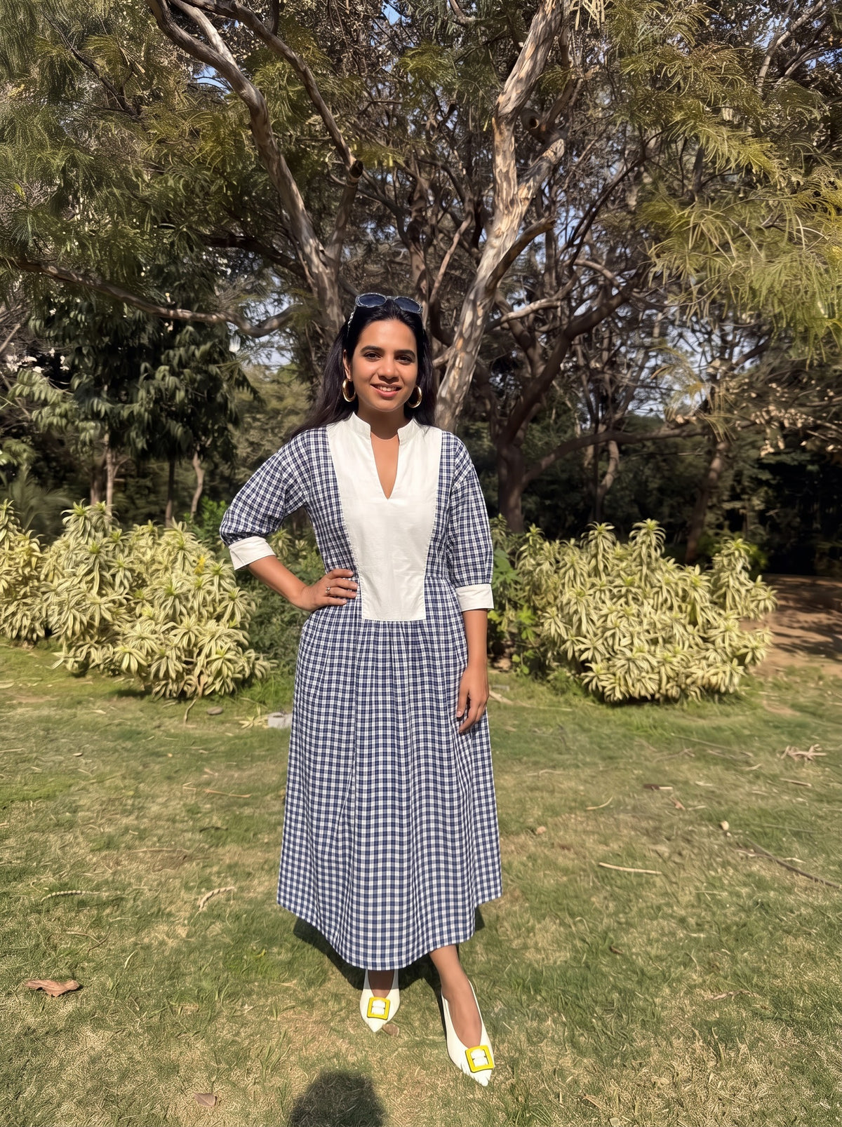 Indigo Gingham Dress
