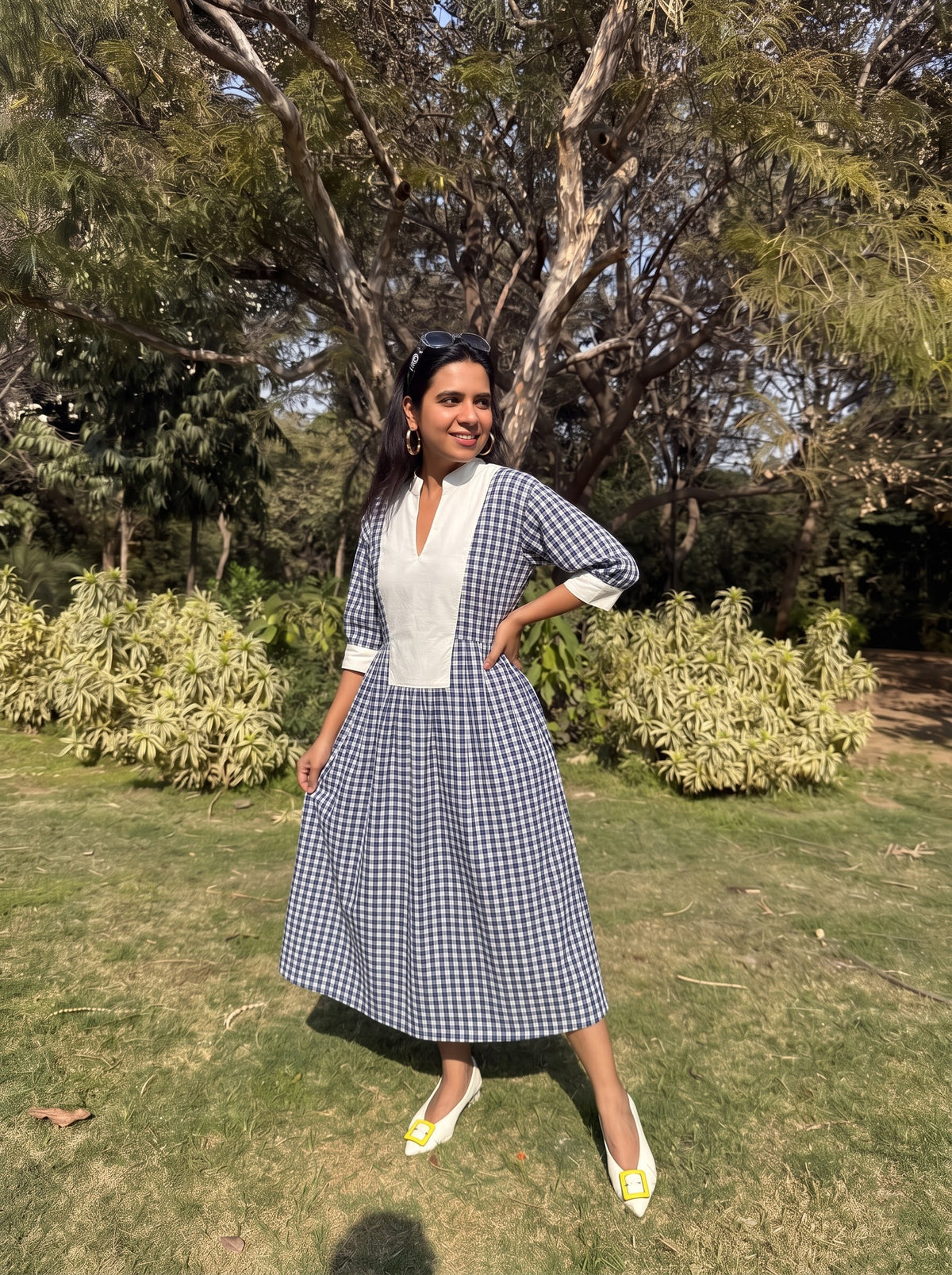 Indigo Gingham Dress