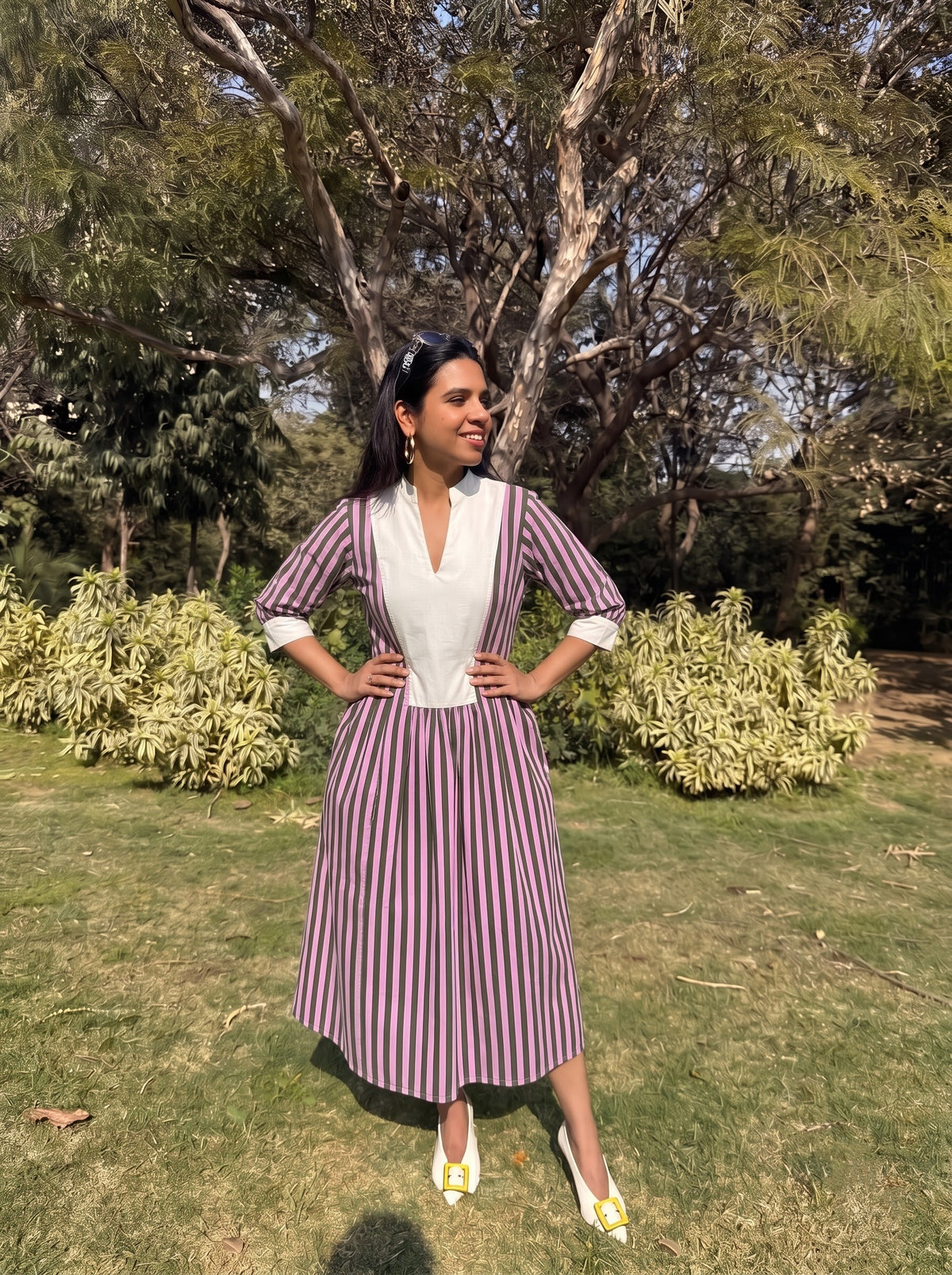 Lilac Olive Bold Stripe Dress