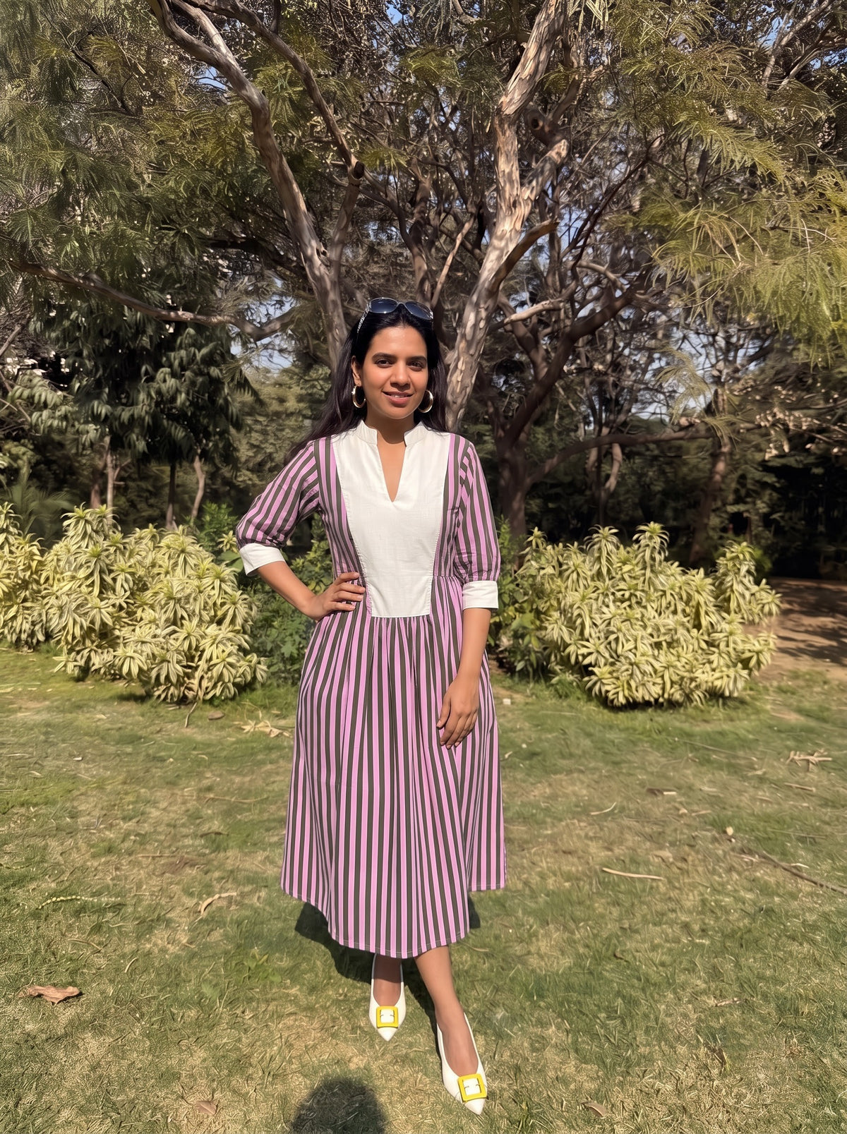 Lilac Olive Bold Stripe Dress