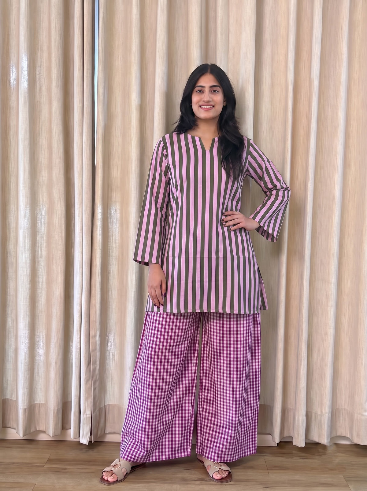 Lilac Stripe palazzo farshi set