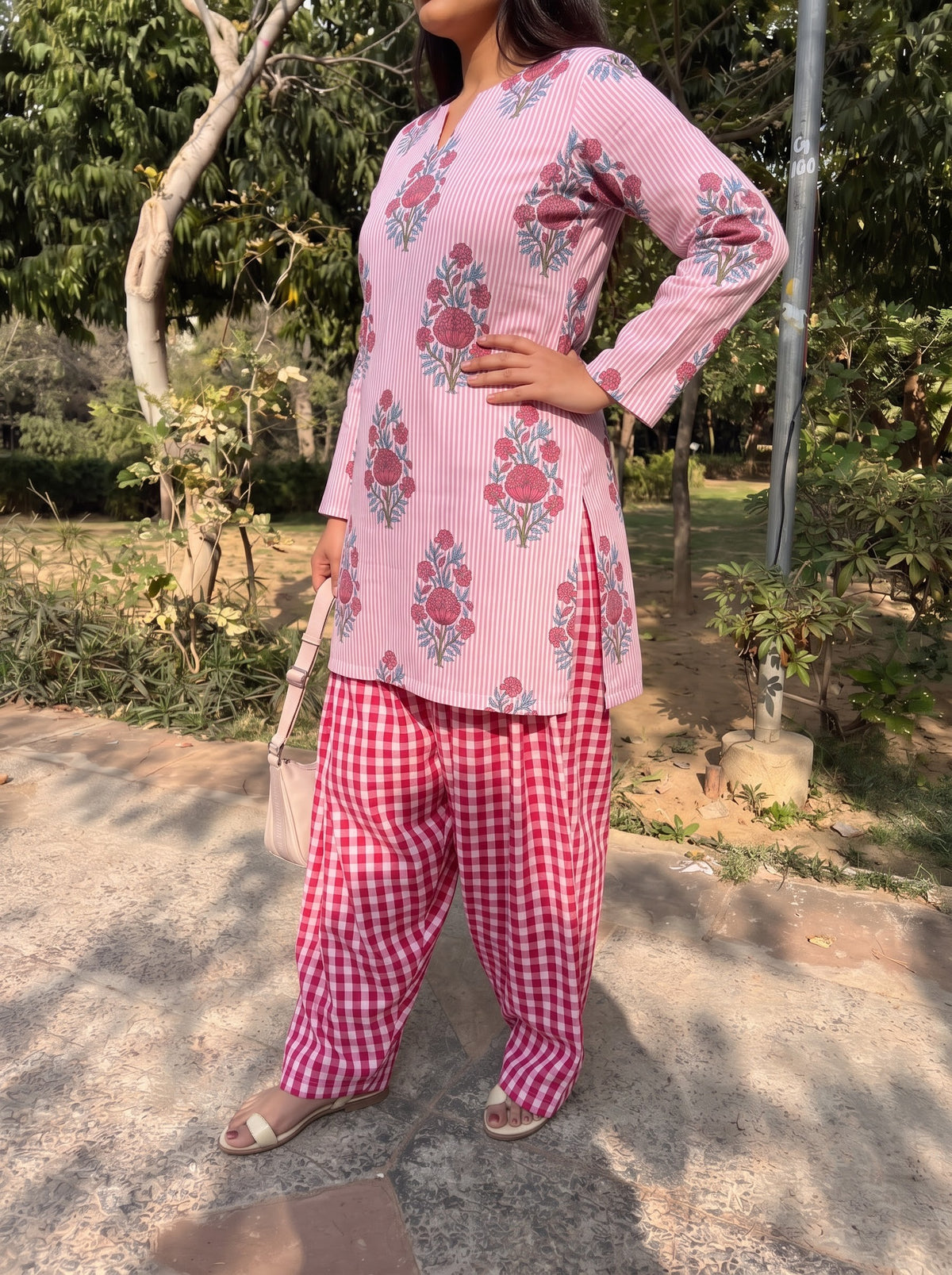 Pink Petal Gingham Farshi Salwar