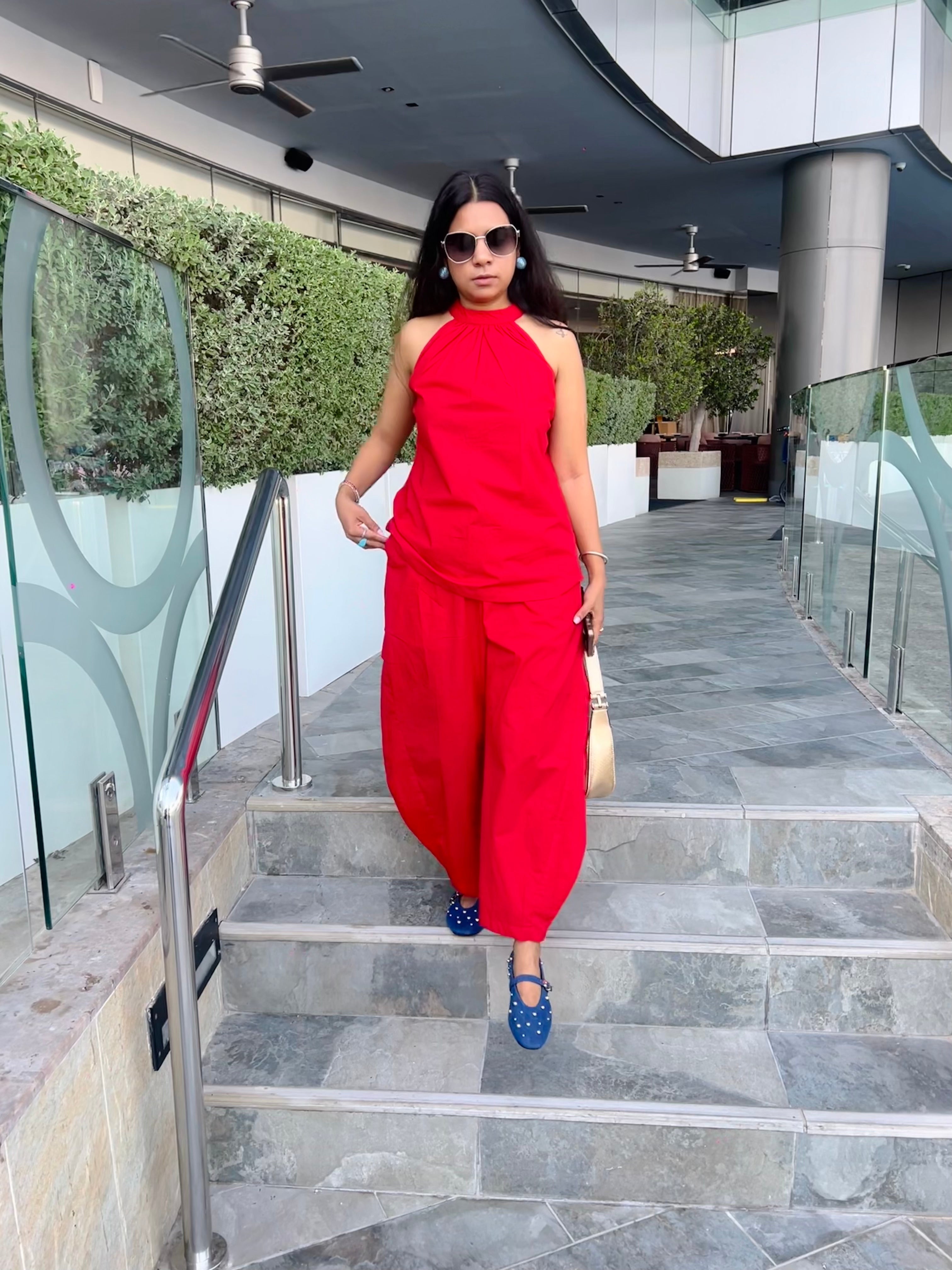 Red Halter Top Barrel Pant Co-Ord Set