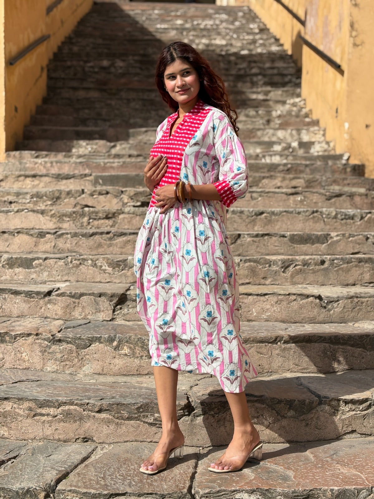Pink Buti Gingham Patch Dress