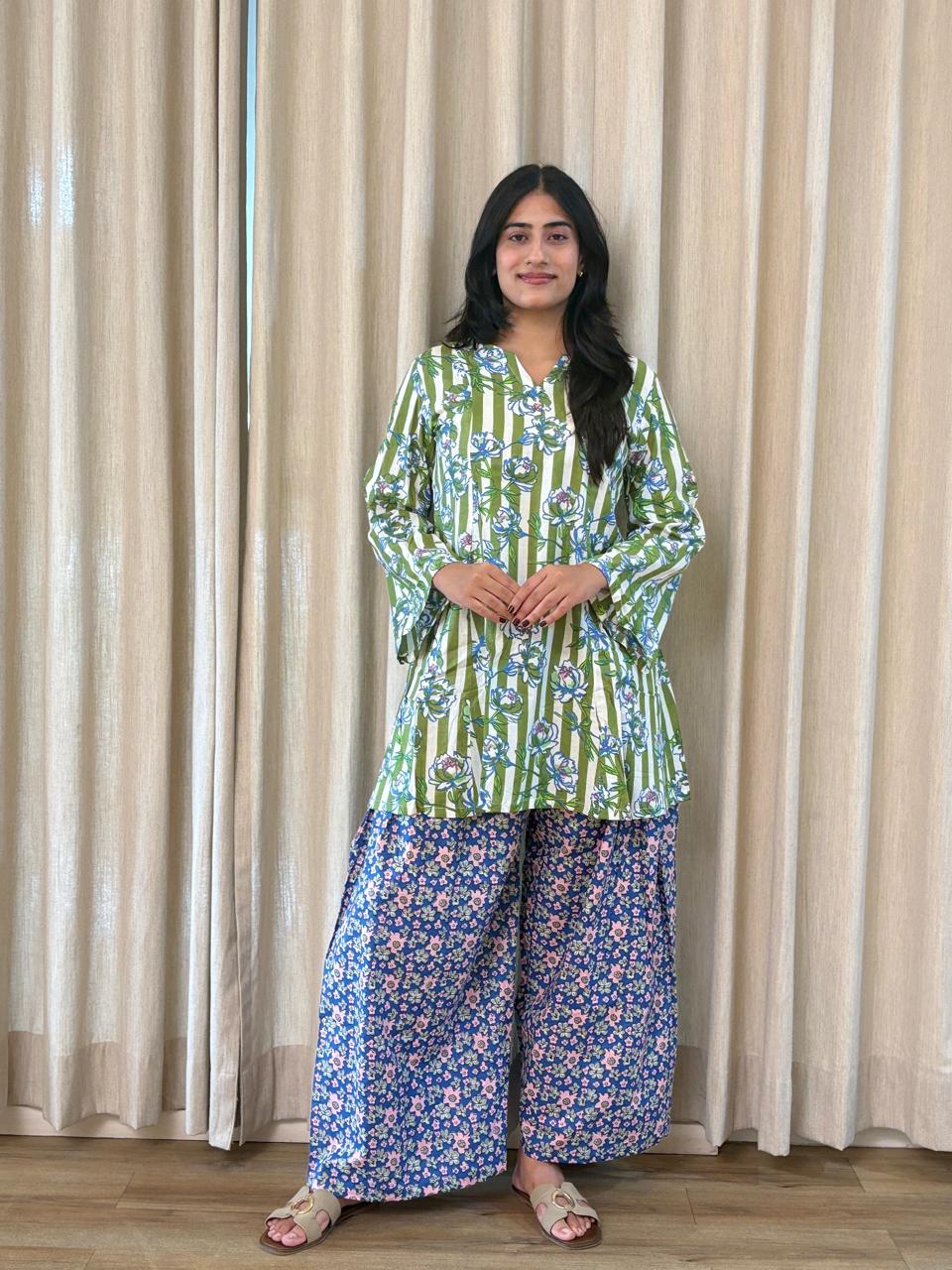 Green baby floral palazzo farshi set