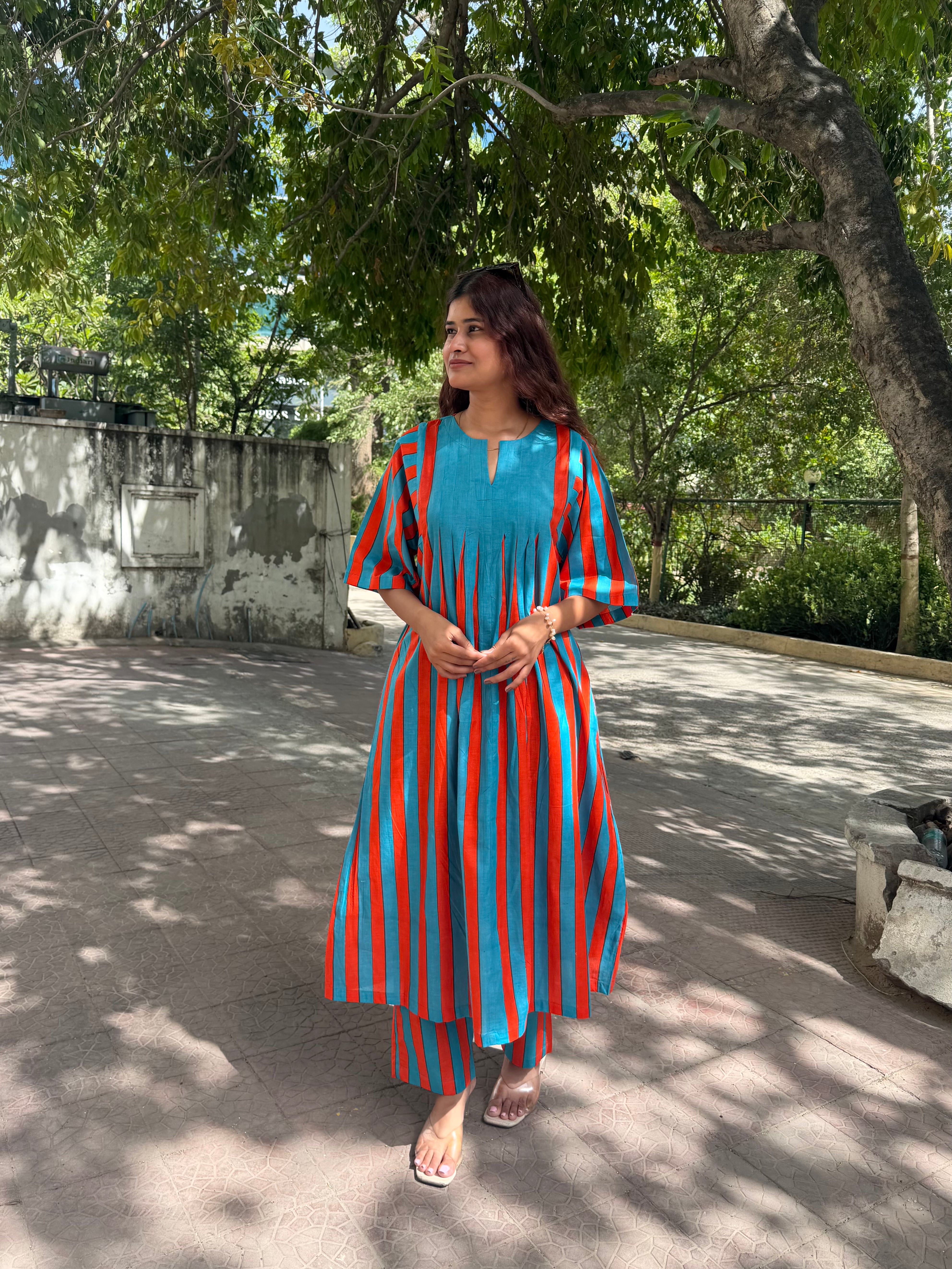 Orange Turquoise stripe co-ord set