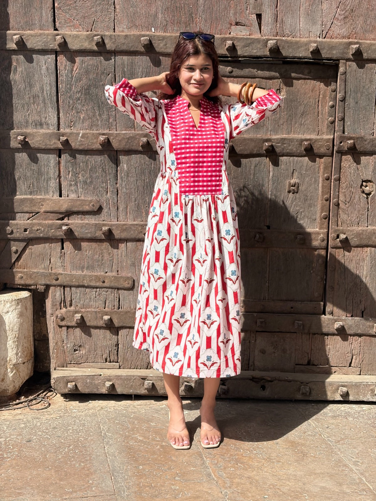 Red Buti Gingham Patch Dress