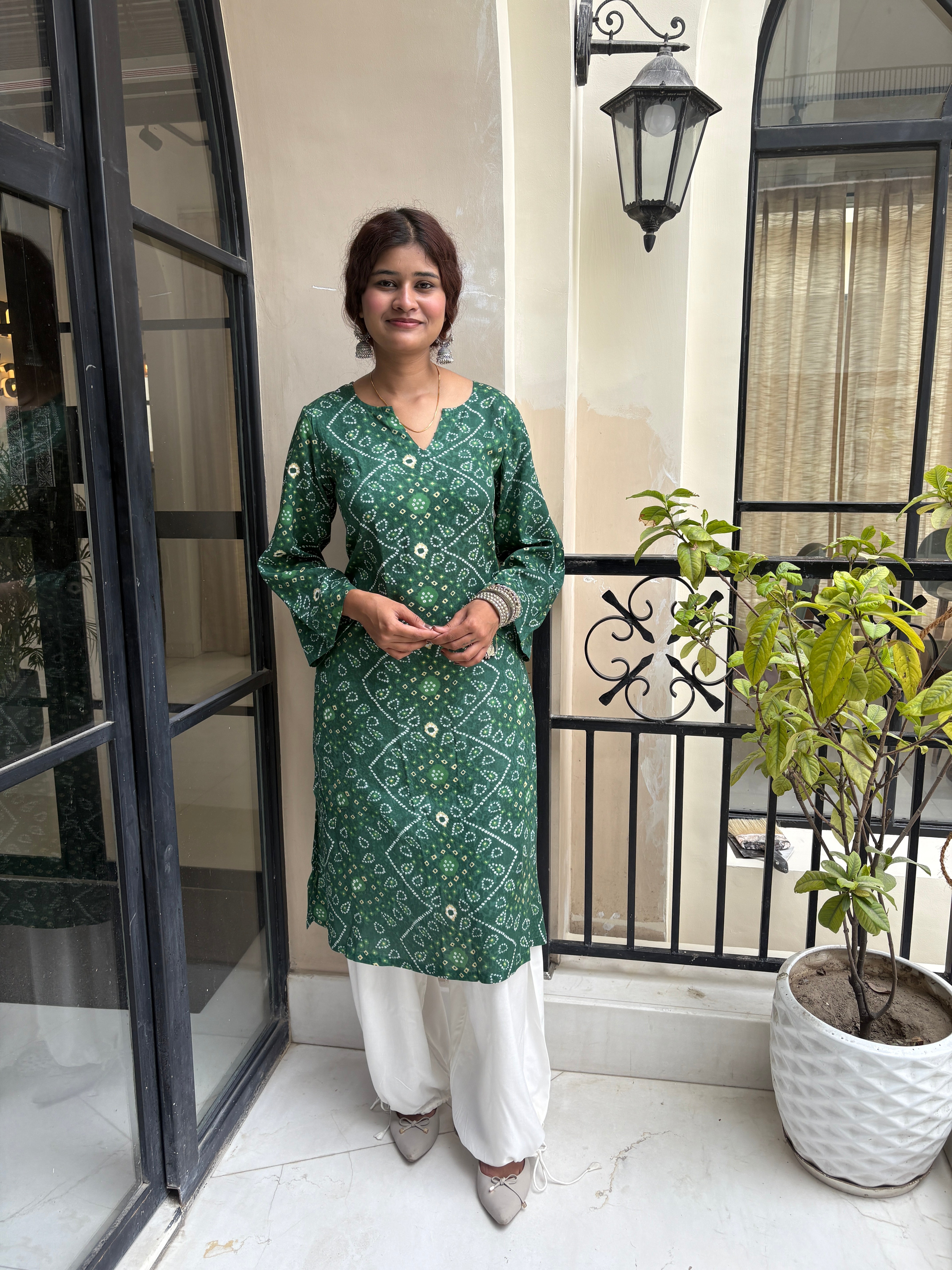 Green Bandhni kurta with Balloon Salwar