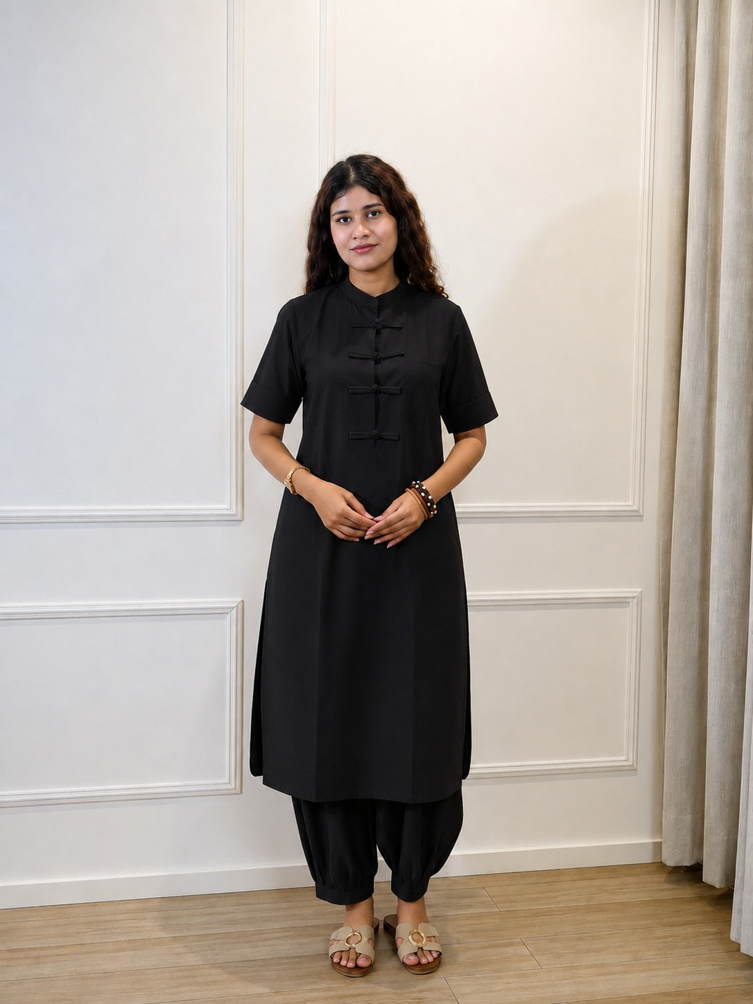 Black Mandarin Collar Co-Ord Set