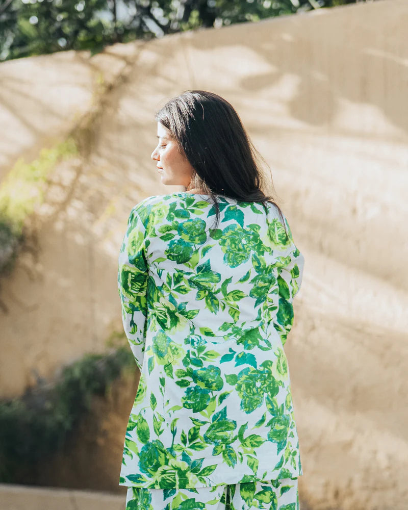 Green Floral Cotton Kurti