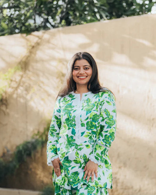 Green Floral Cotton Kurti
