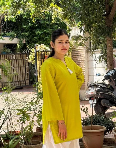 Lime Green Cotton Kurti