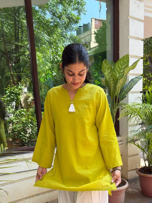 Lime Green Cotton Kurti