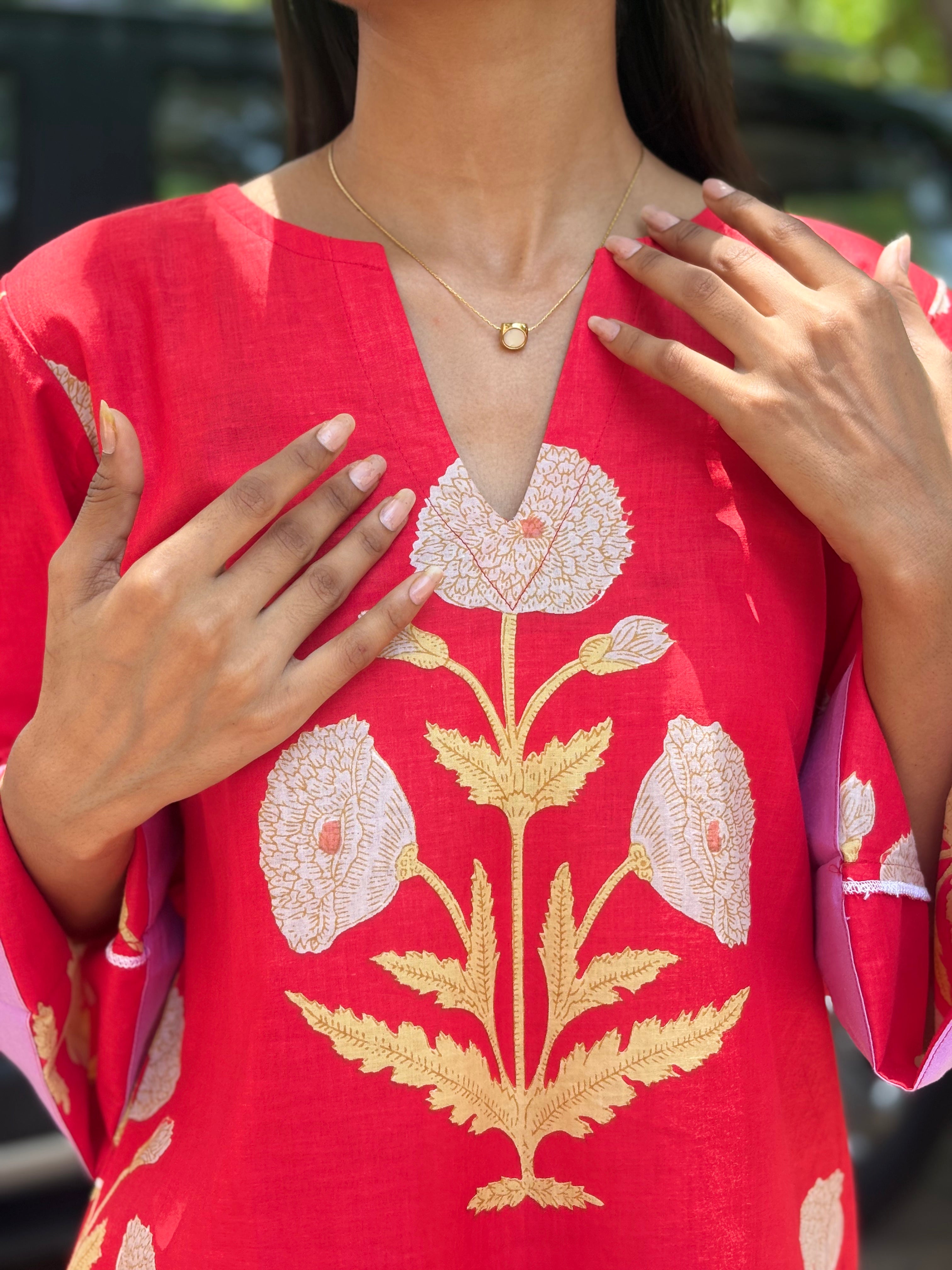 Red Buta kurta with Contrast Farshi Salwar