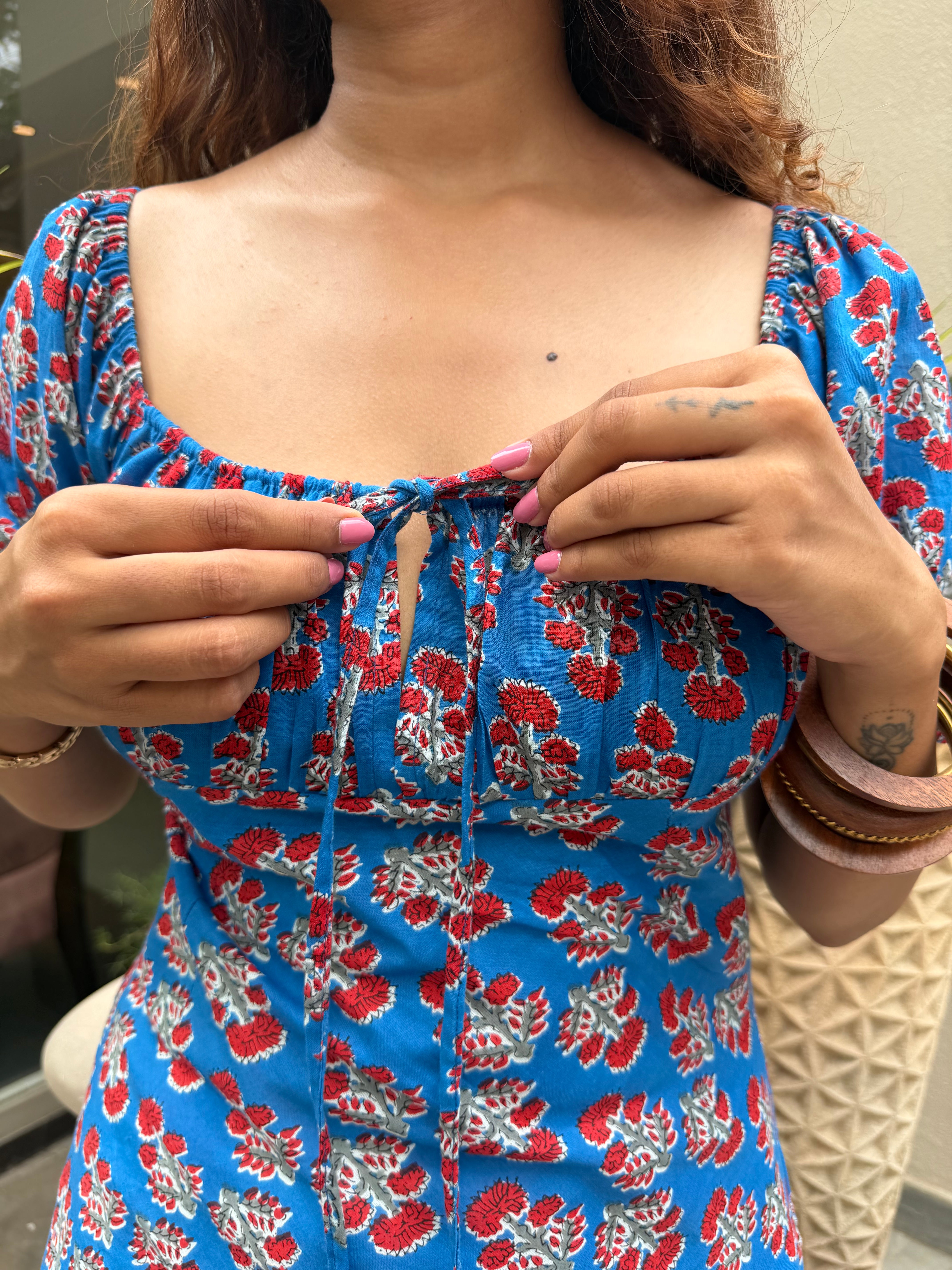 Blue Bloom Kurti with Dori Balloon Salwar