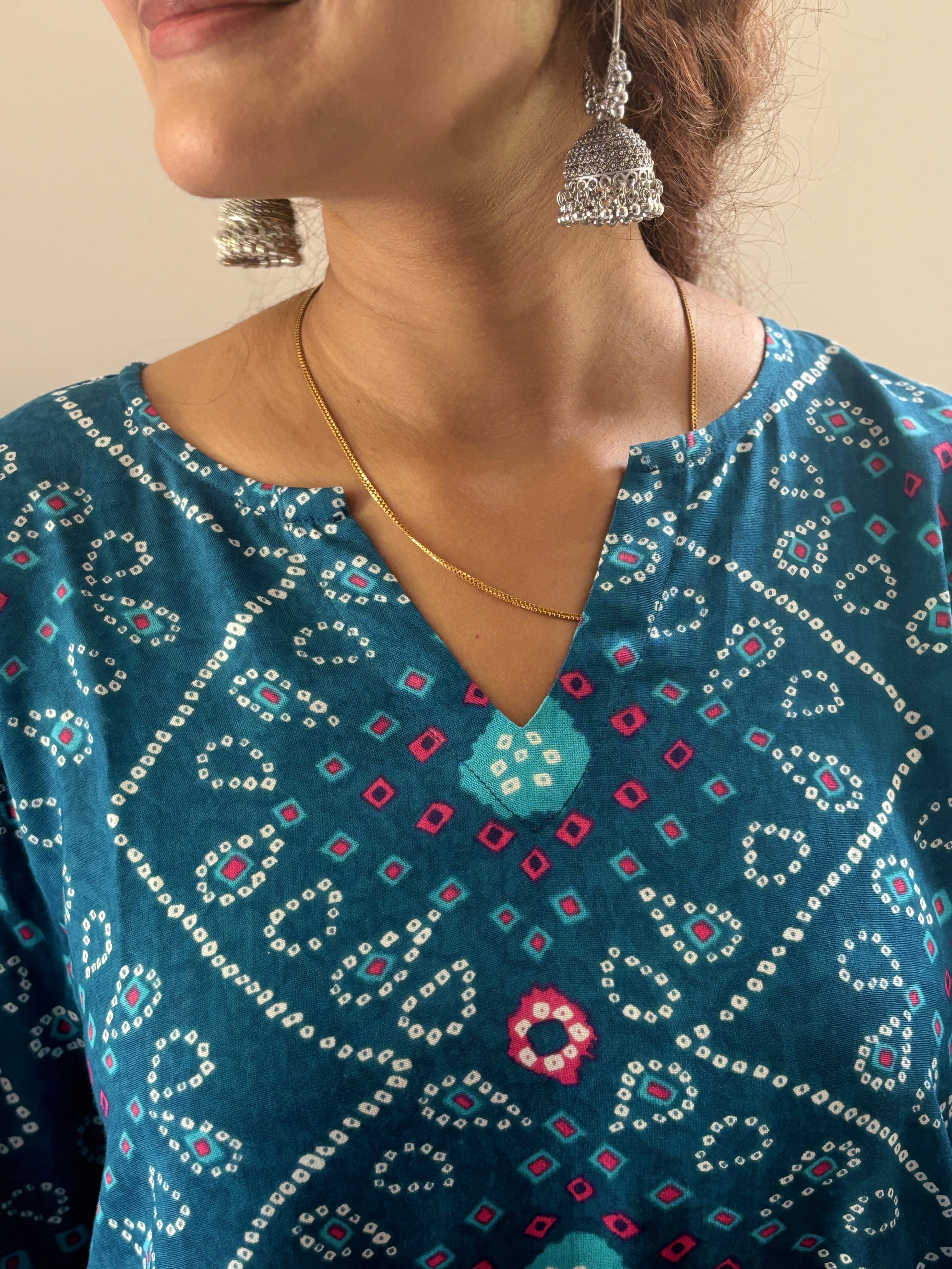 Blue Bandhni kurta with Balloon Salwar