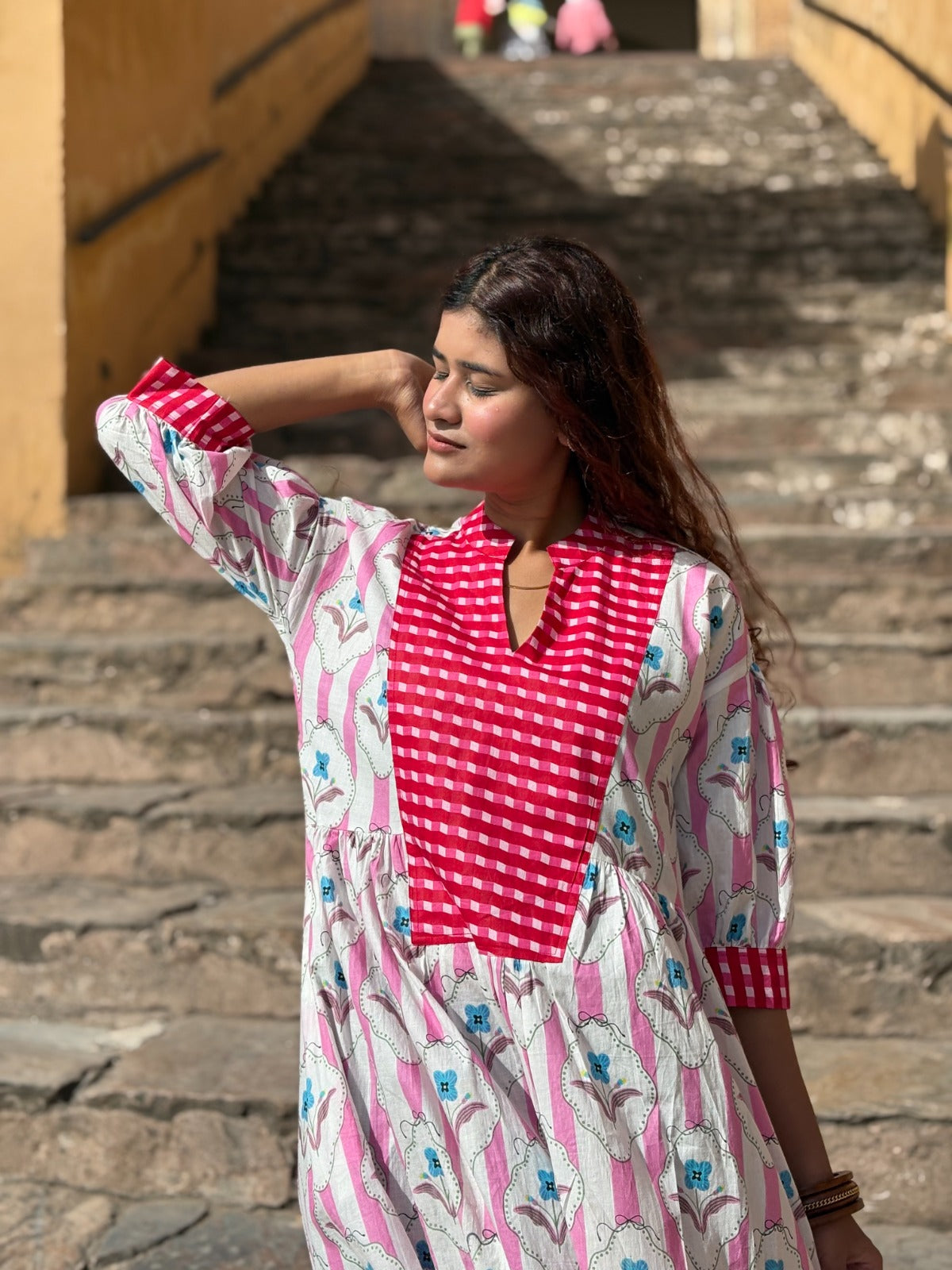 Pink Buti Gingham Patch Dress