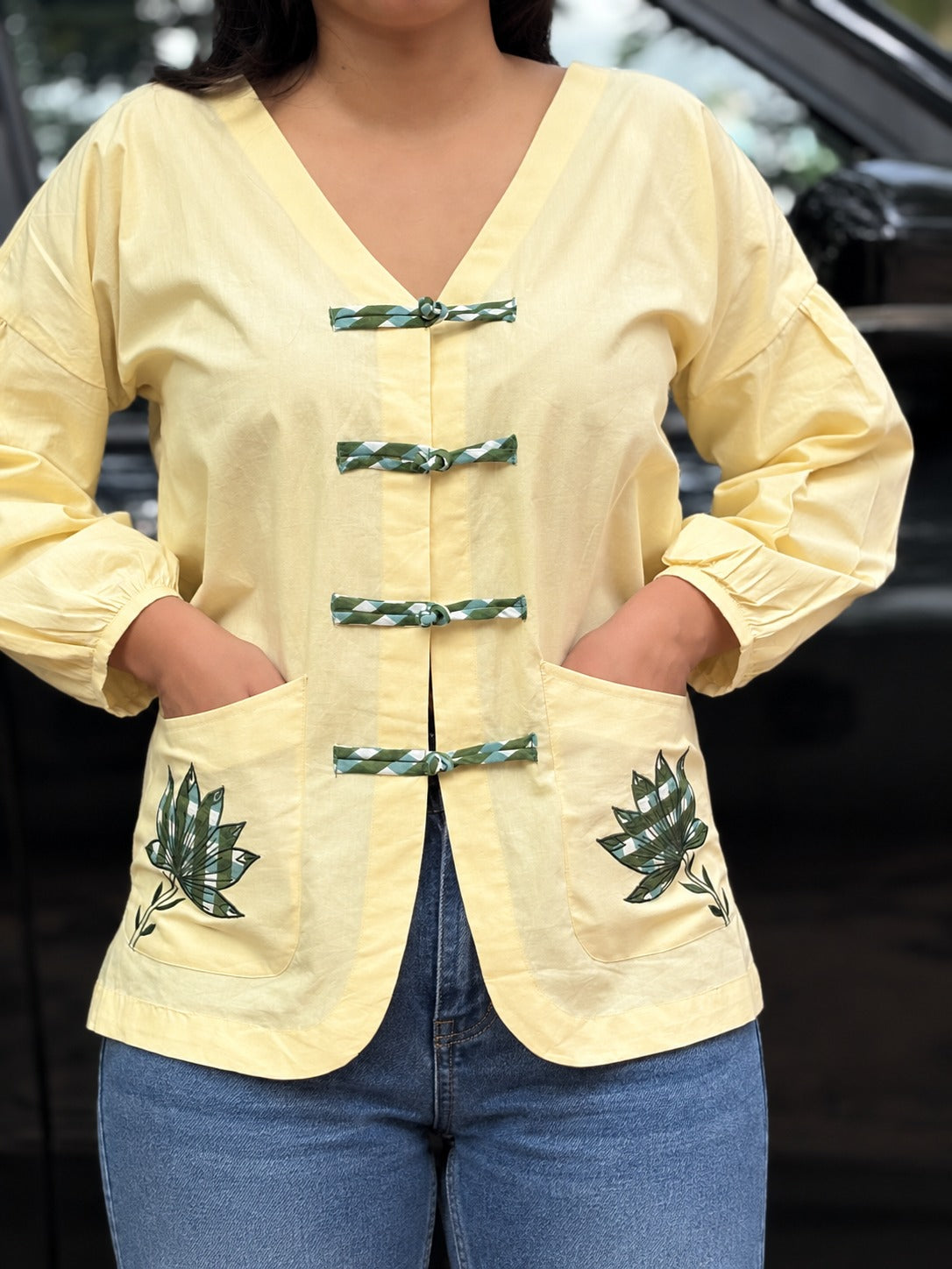 Butter Yellow Mandarin Knot Top