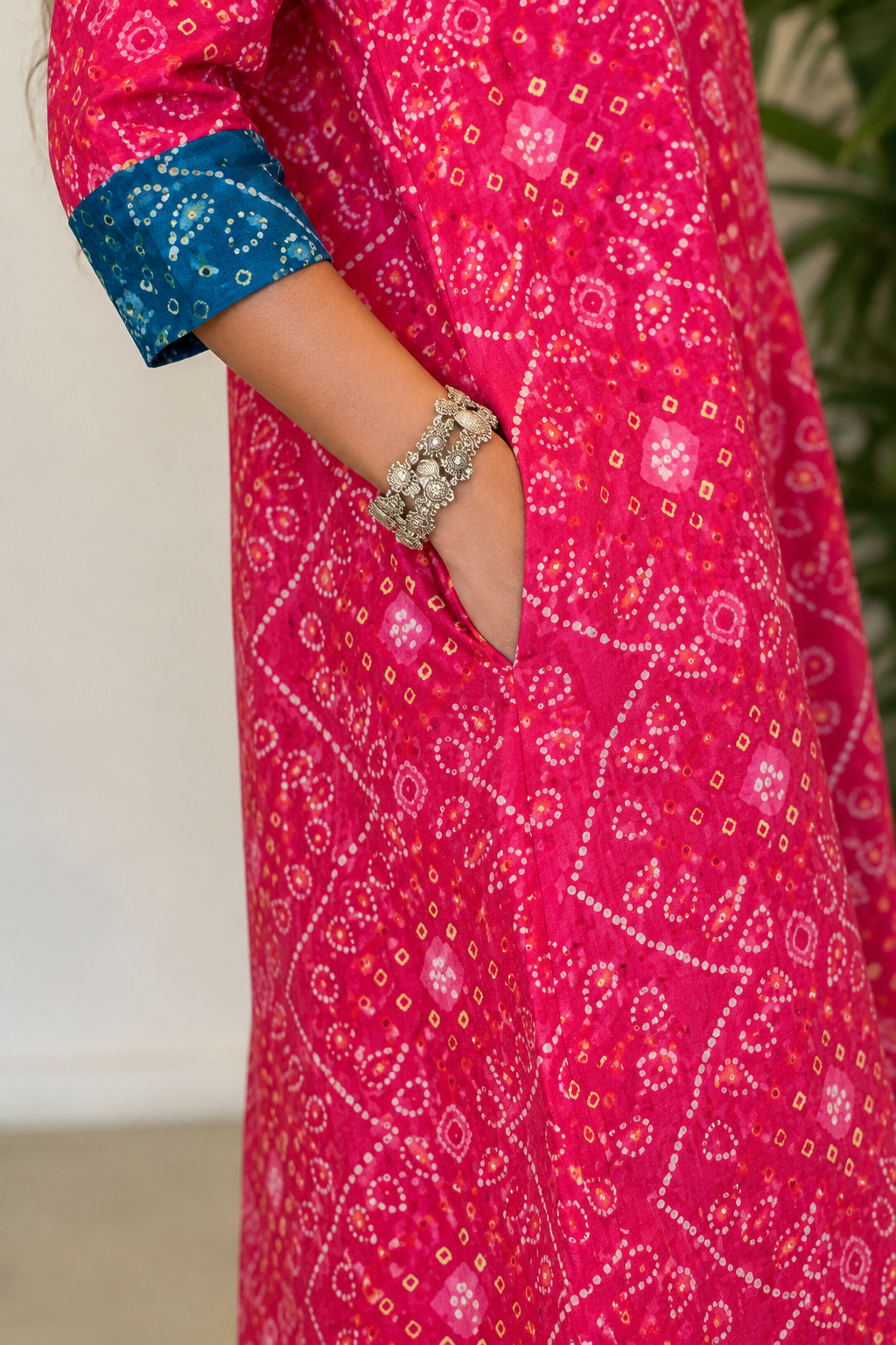 Pink Bandhni blue patch Jumpsuit
