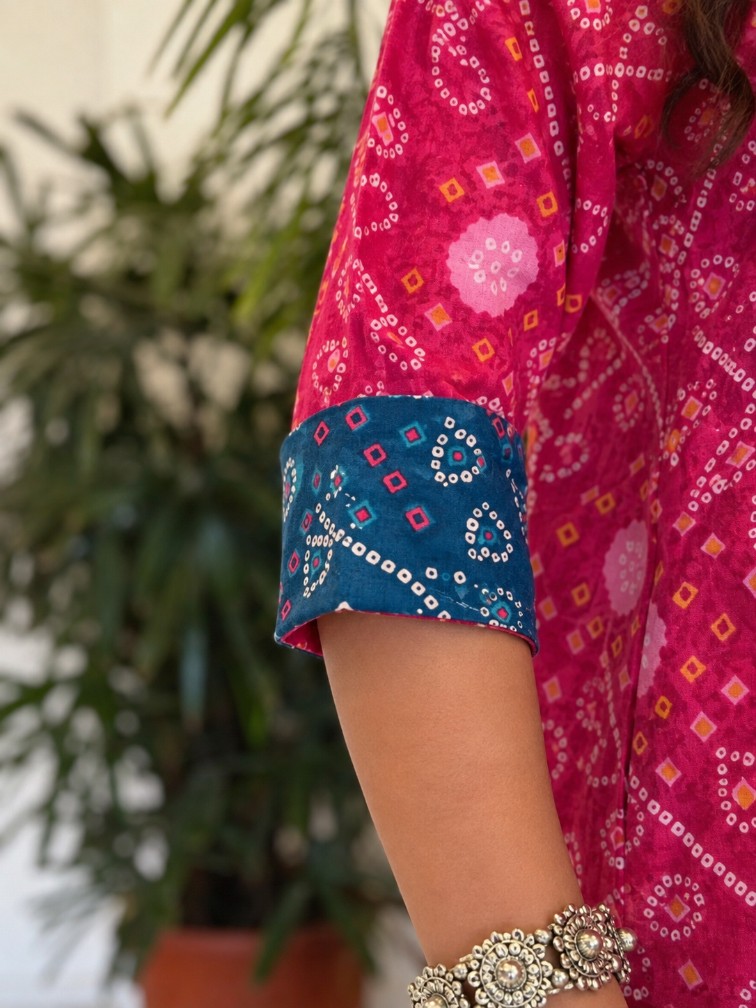 Pink Bandhni blue patch Jumpsuit